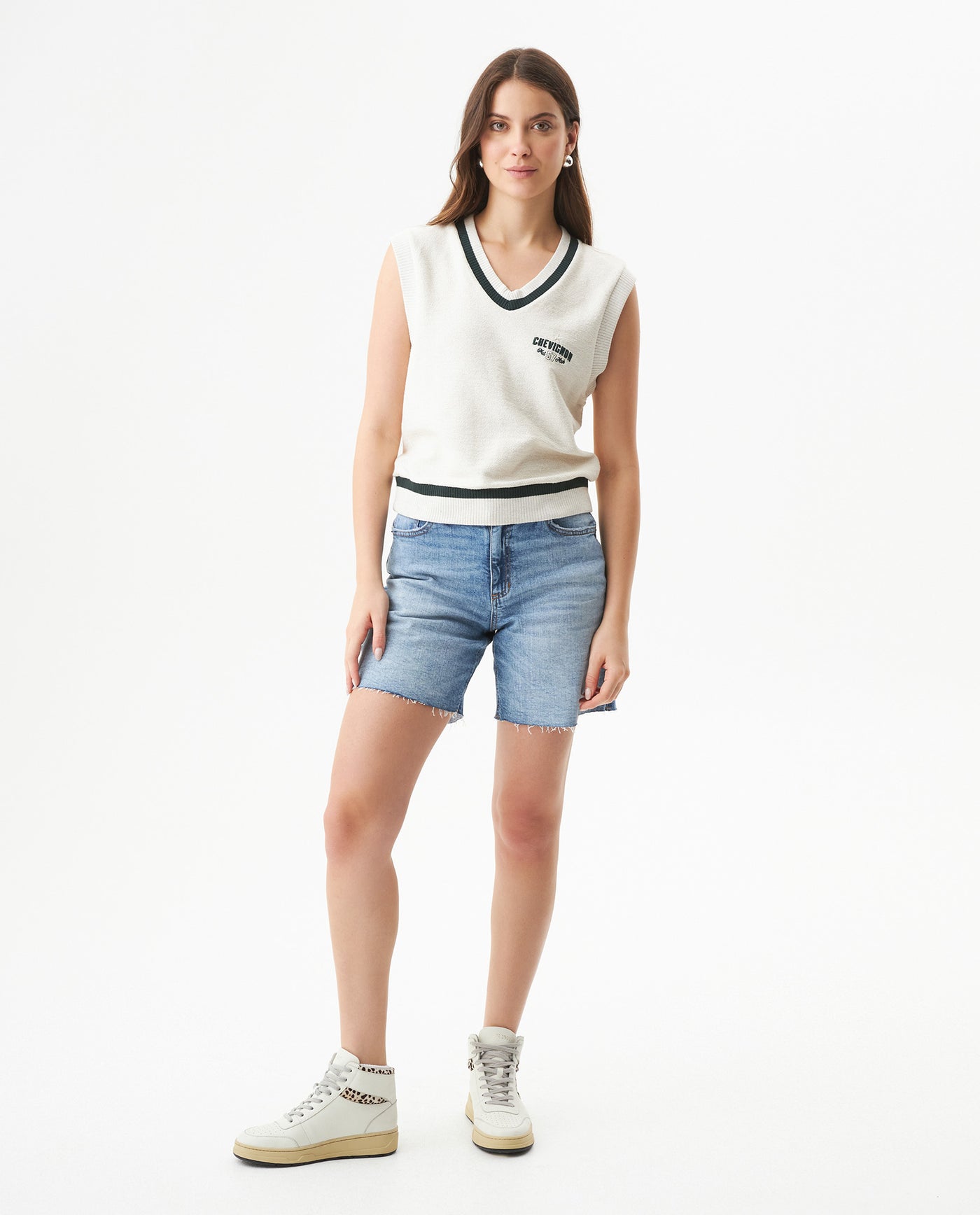Women's Contrast Stripe Relaxed Fit Vest in Cotton-Polyester Blend, Waypoint 709G024 - 3