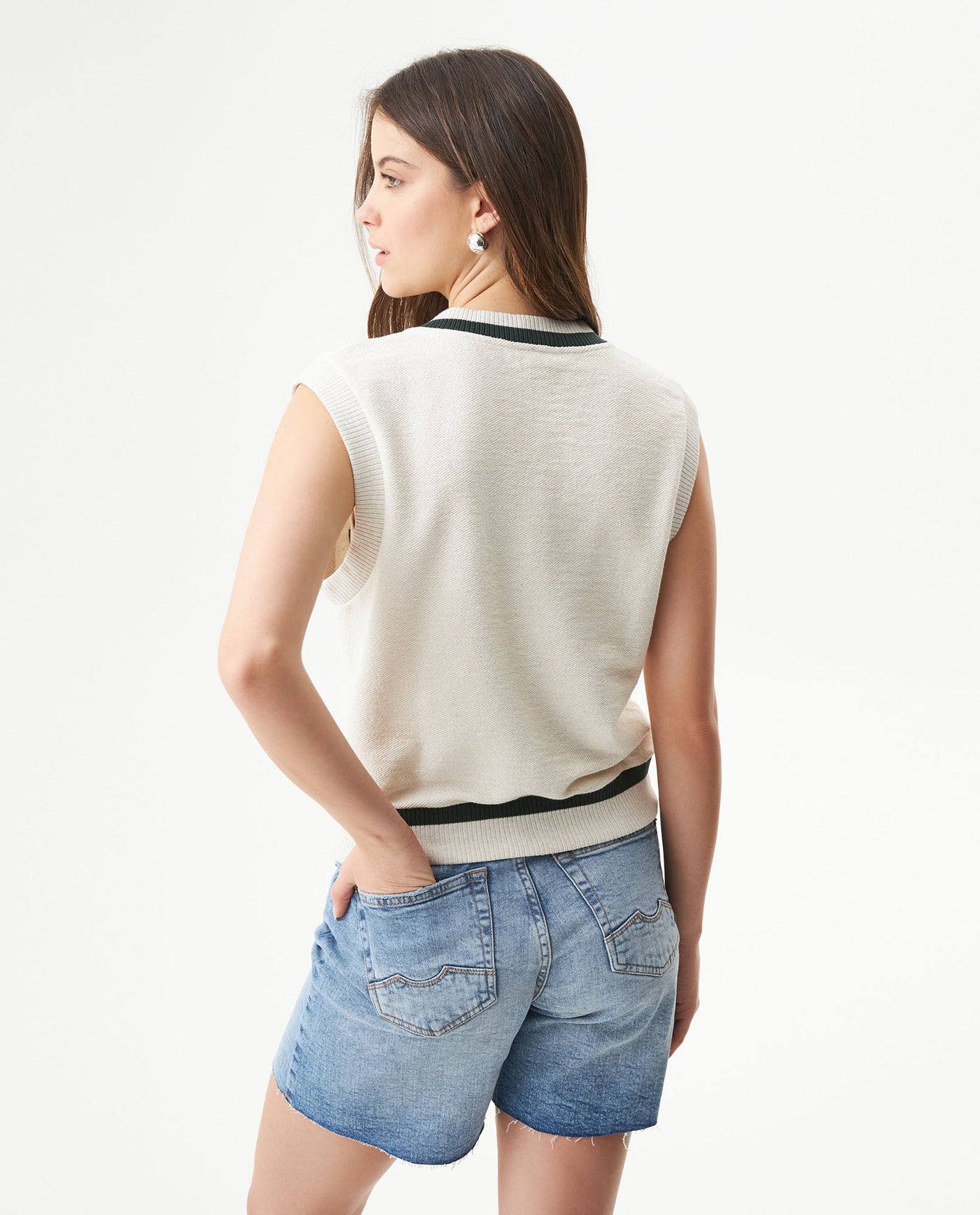 Women's Contrast Stripe Relaxed Fit Vest in Cotton-Polyester Blend, Waypoint 709G024 - 5