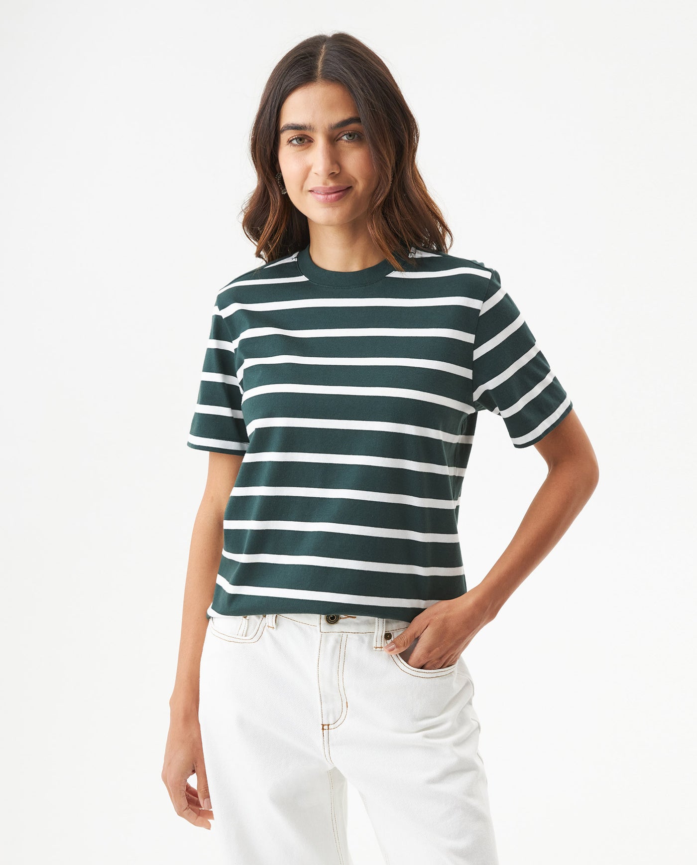 Women's Short Sleeve Striped T-Shirt - Green 709G033 - 1