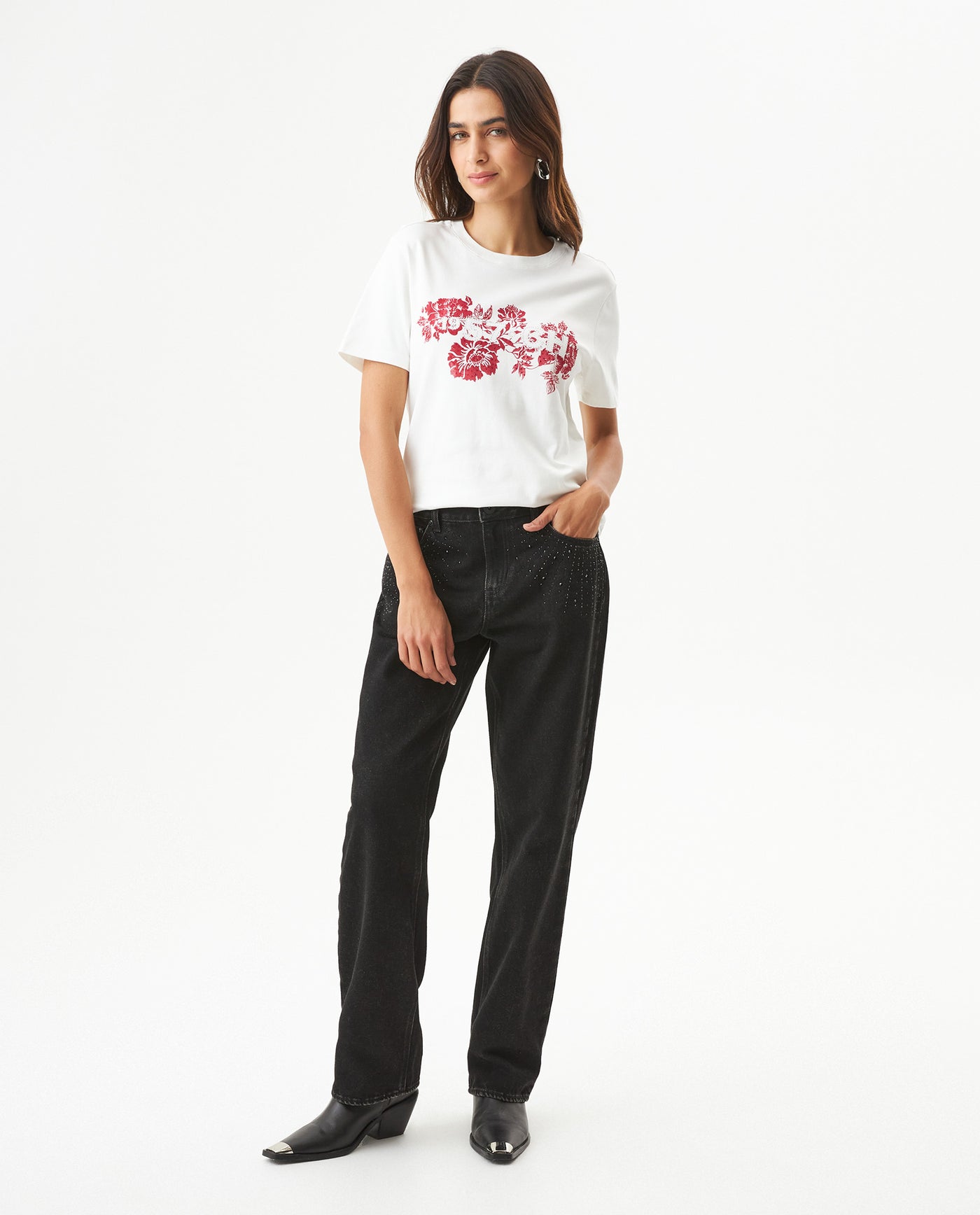 Women's Stone Accent Print Slim Fit T-shirt in Cotton, Luxe 709G045 - 3
