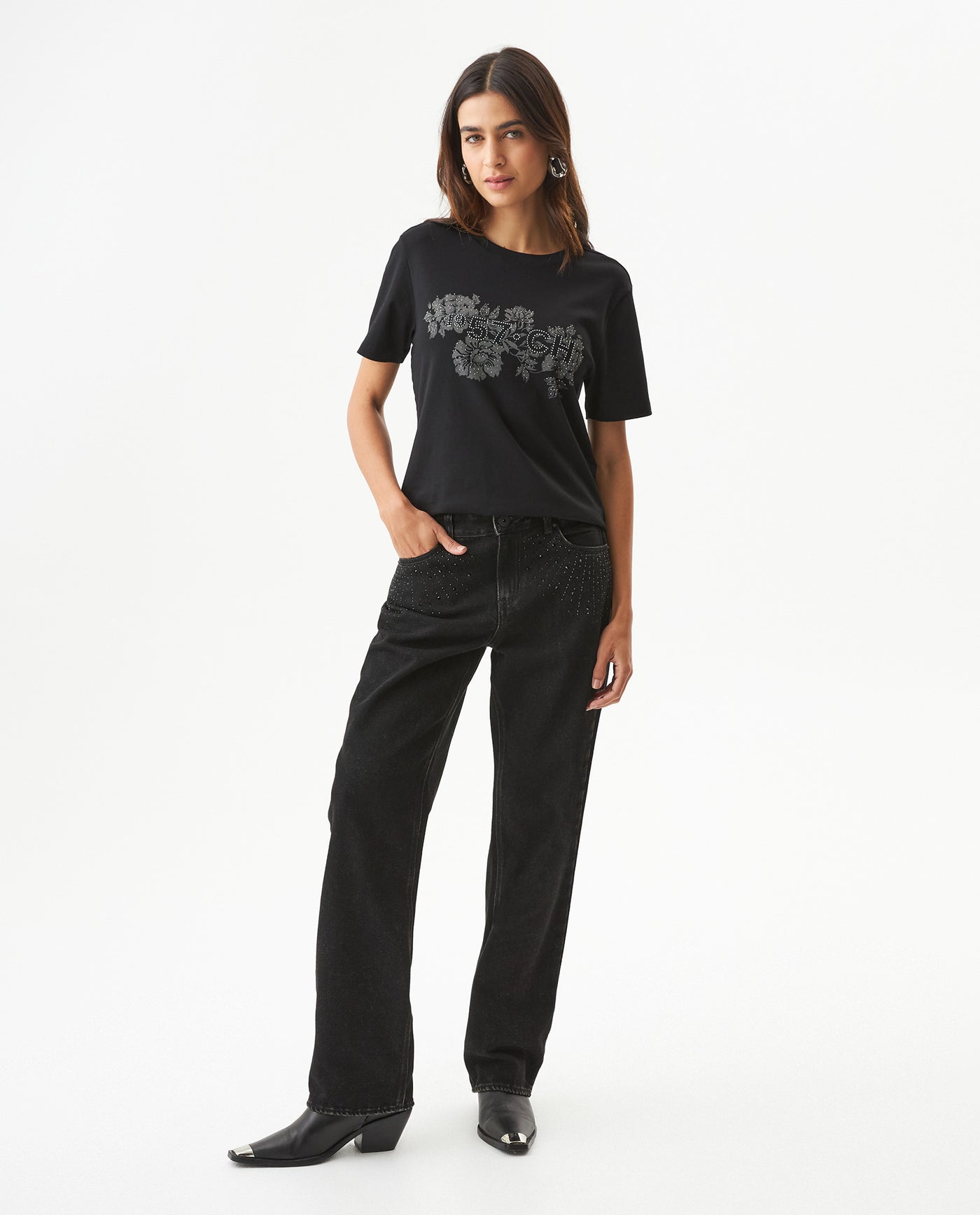 Women's Stone Accent Print Slim Fit T-shirt in Cotton, Luxe 709G045 - 3