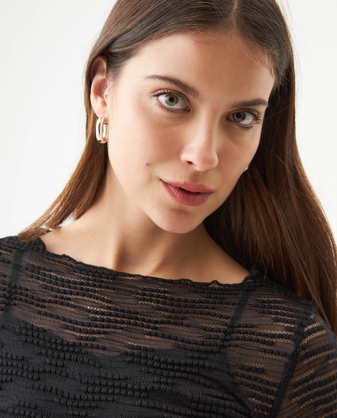 Women's Long Sleeve See-through Top - Black 709G048 - 4