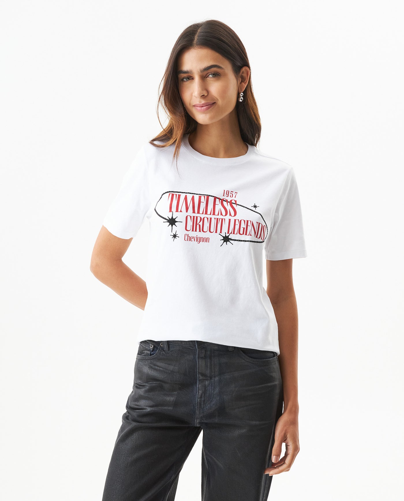 Women's Racing Stone Accent Slim T-shirt in Cotton, Nocturne - 2