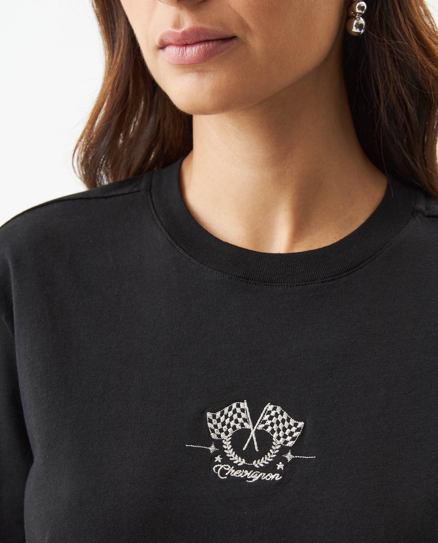 Women's Racing Embroidered Oversized T-shirt in Cotton, Plaza - 4