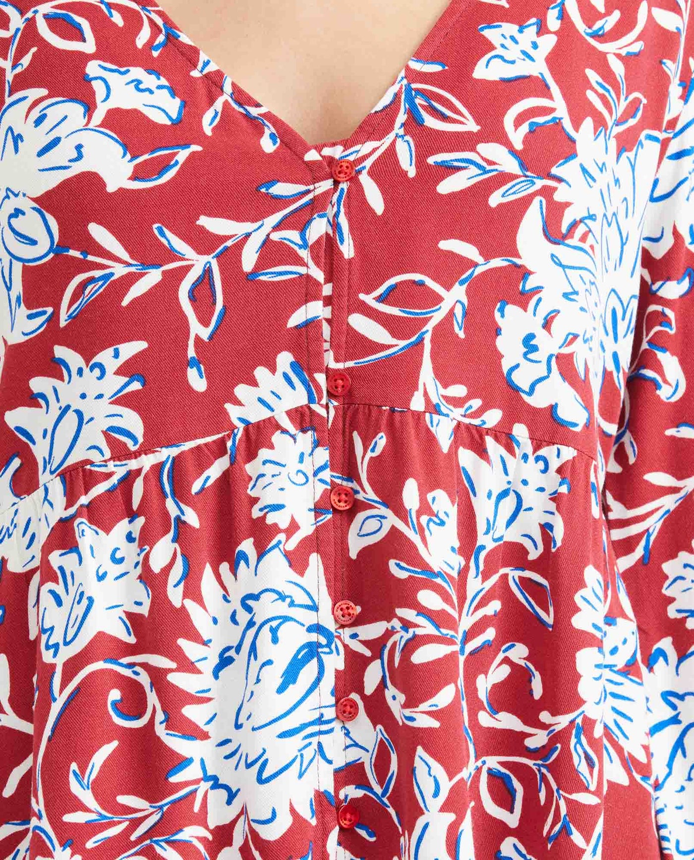 Women's Blouse Style Shirt with Peplum Detail and Floral Maxi Print in Rayon - 3