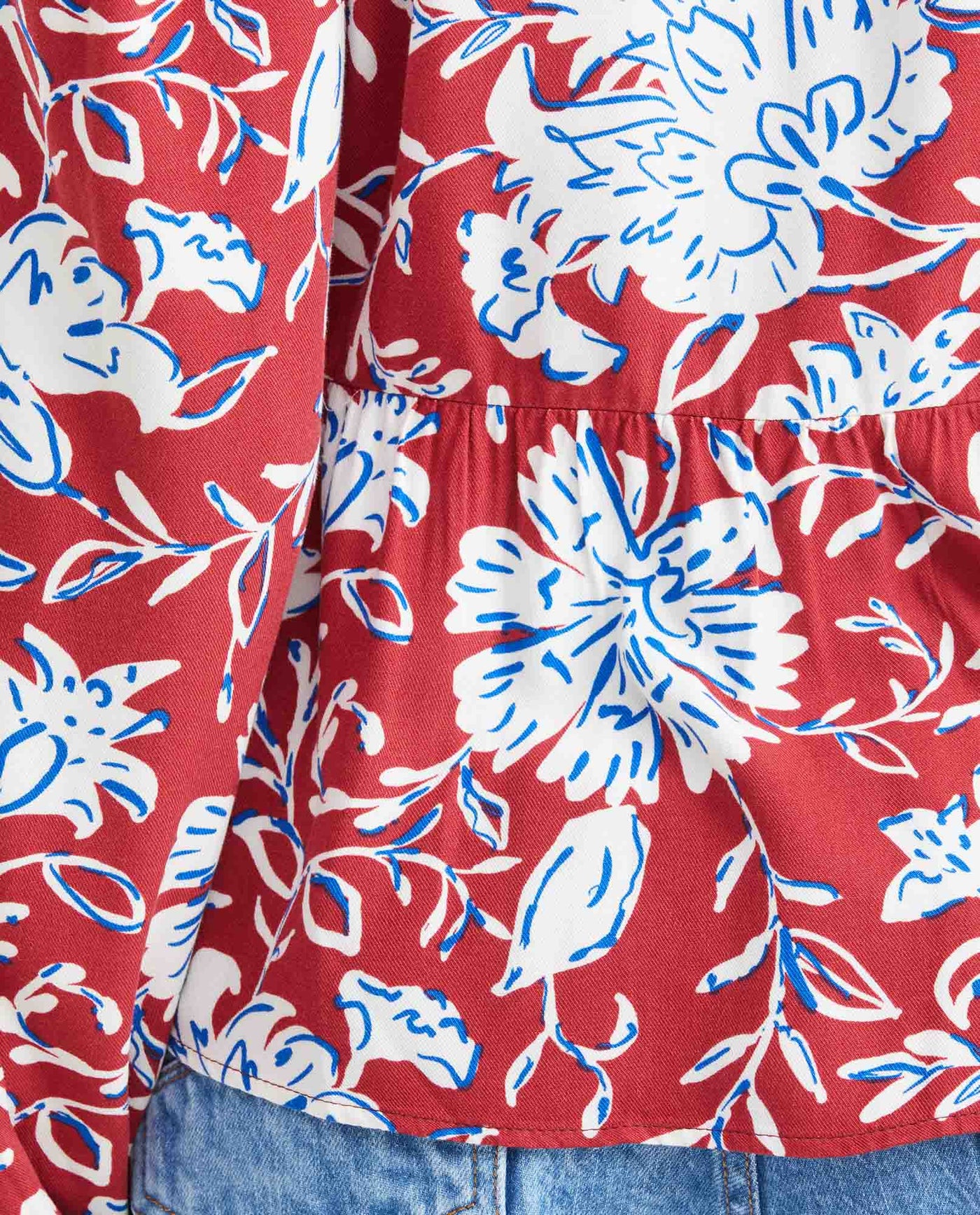 Women's Blouse Style Shirt with Peplum Detail and Floral Maxi Print in Rayon - 7