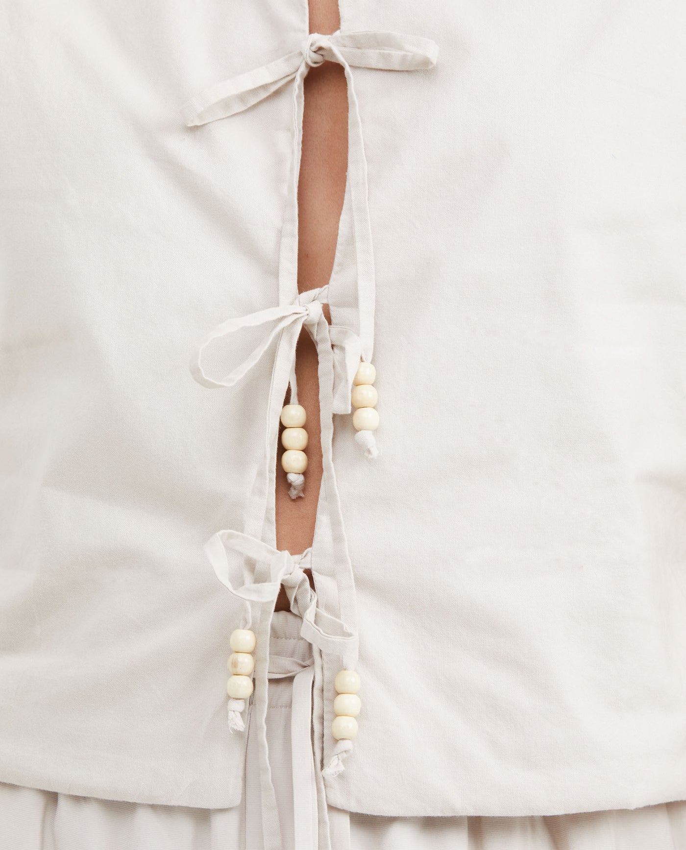 Women's Lined Vest with Front Tie Cords and Wooden Beads in Cotton - 3