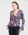 Women's Blouse Style Shirt with Front Tie Straps and Golden Lurex in Rayon-Lurex