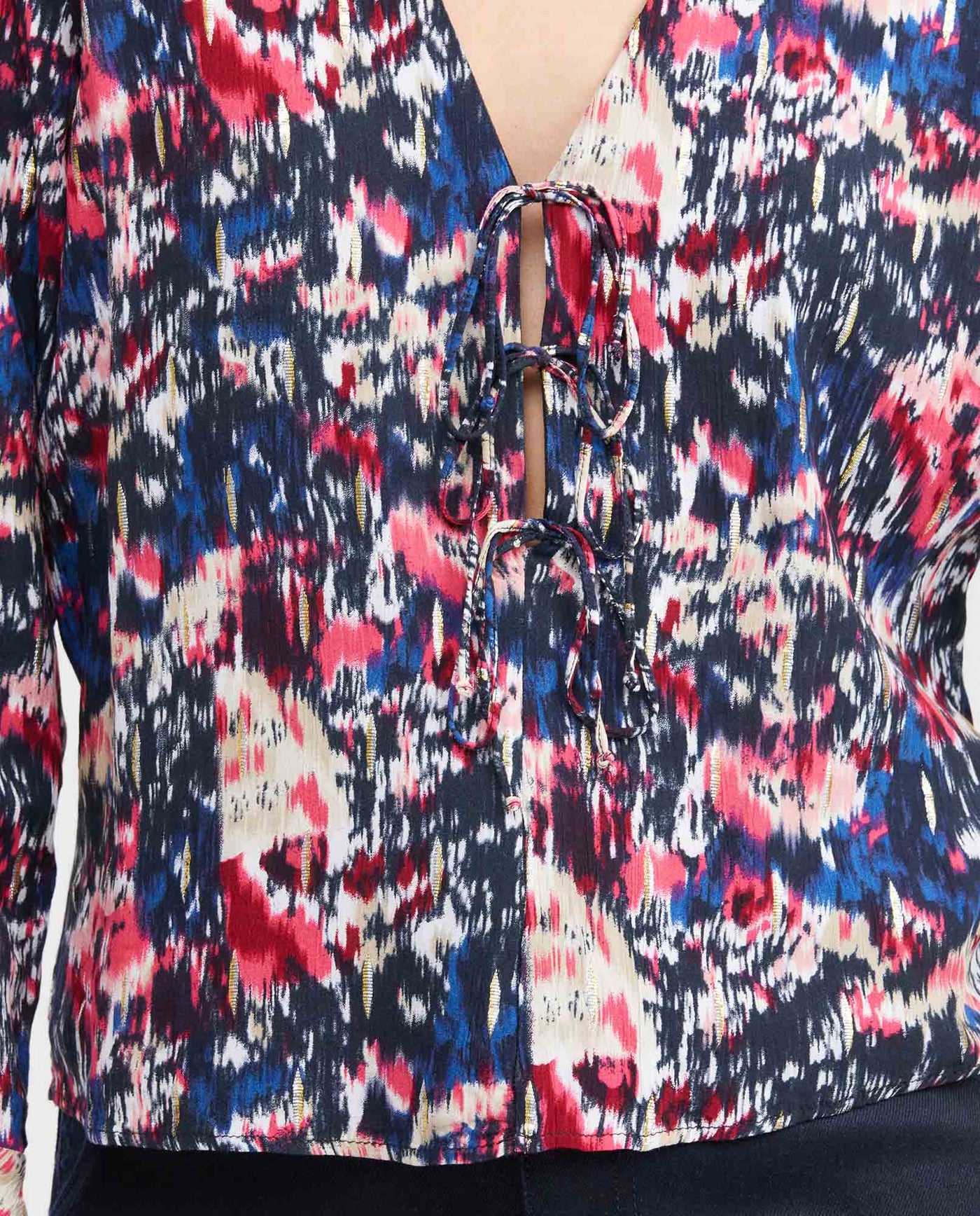 Women's Blouse Style Shirt with Front Tie Straps and Golden Lurex in Rayon-Lurex - 2