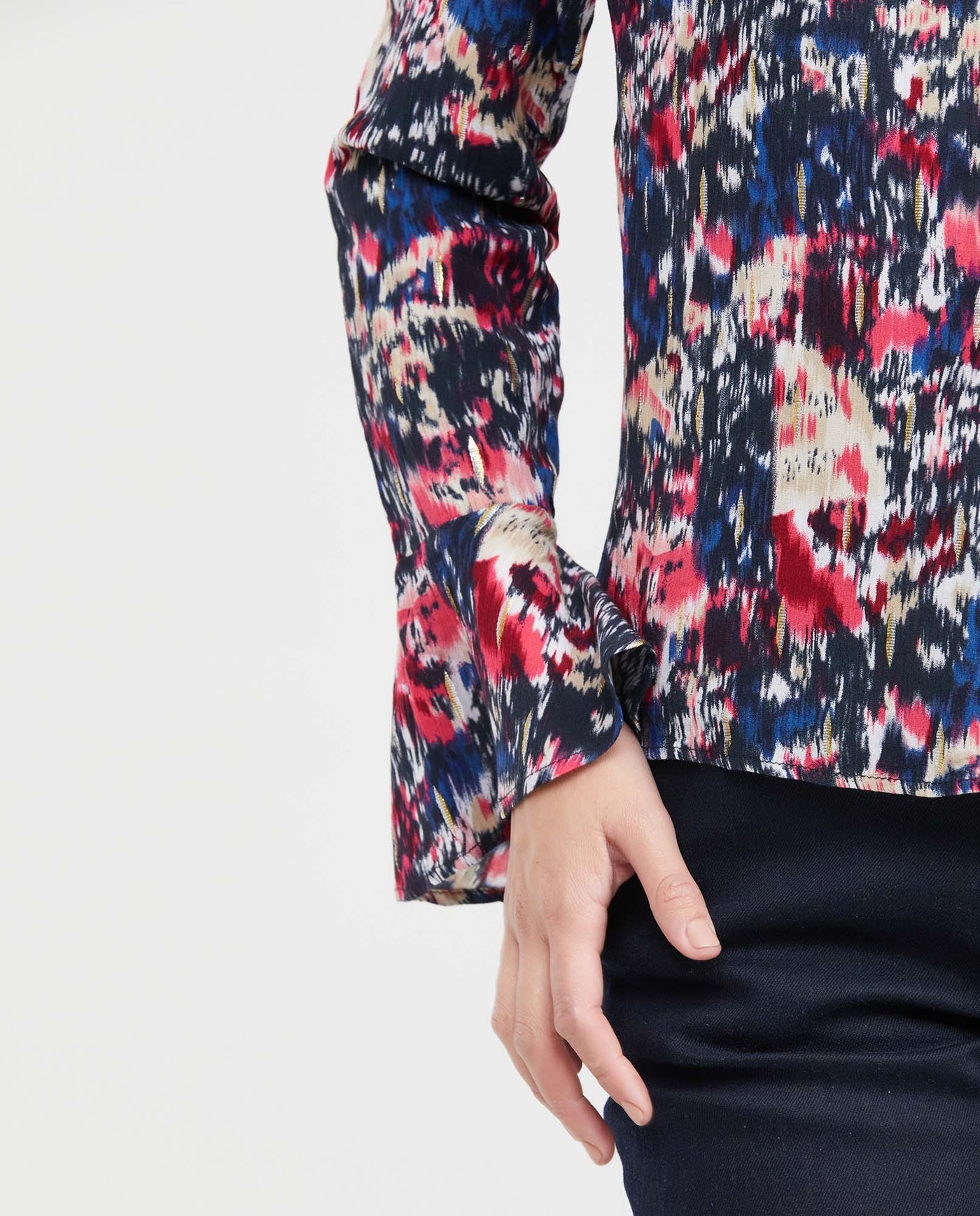 Women's Blouse Style Shirt with Front Tie Straps and Golden Lurex in Rayon-Lurex - 3