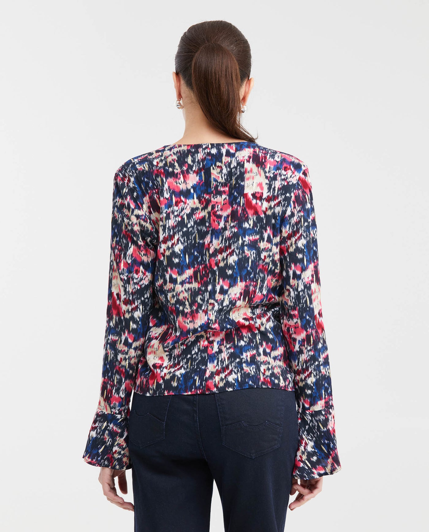 Women's Blouse Style Shirt with Front Tie Straps and Golden Lurex in Rayon-Lurex - 4