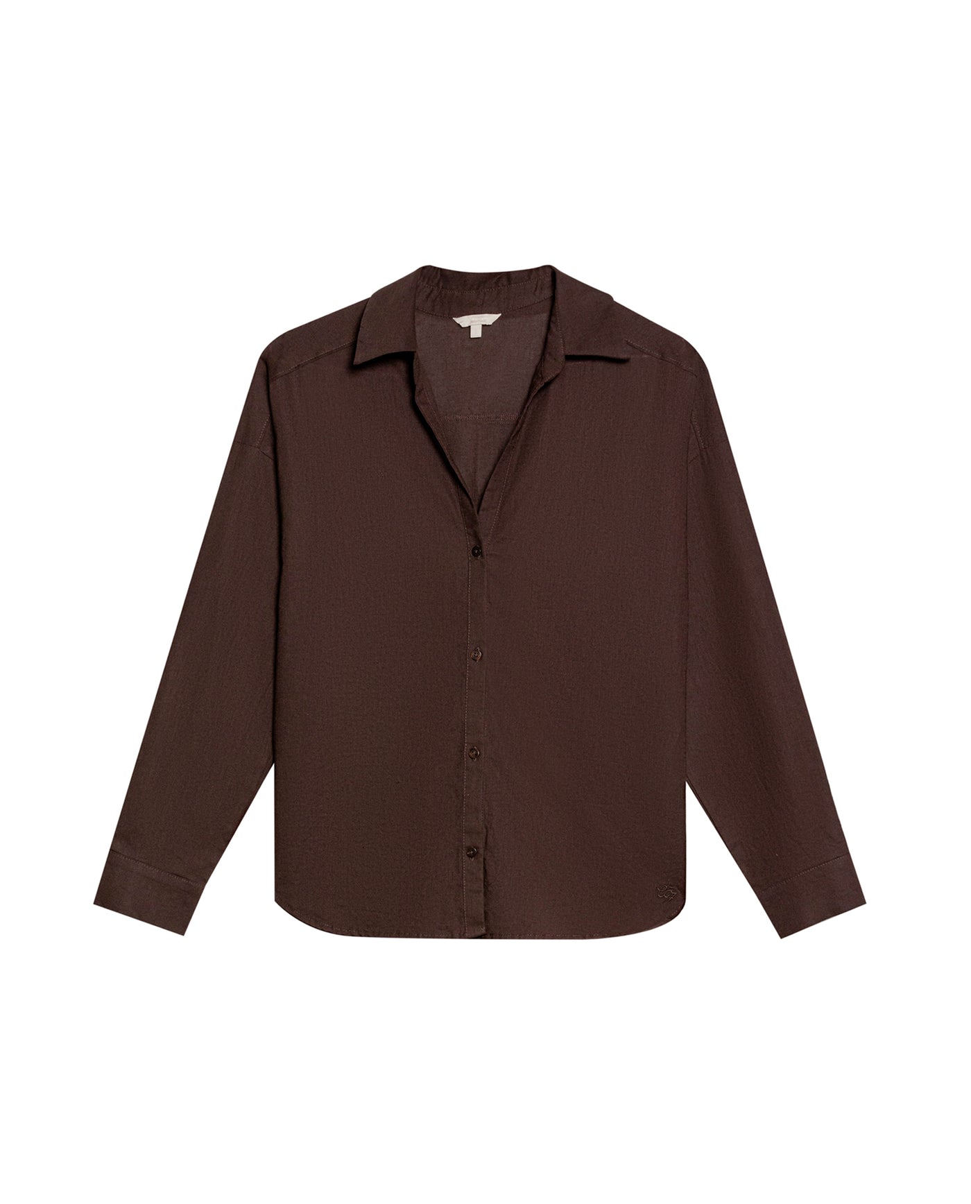 Womens Shirt Linen Straight Silhouette Linen–Cotton Blend V-Neckline Dropped Shoulder - Brown 63_711H001_CAF191016_3
