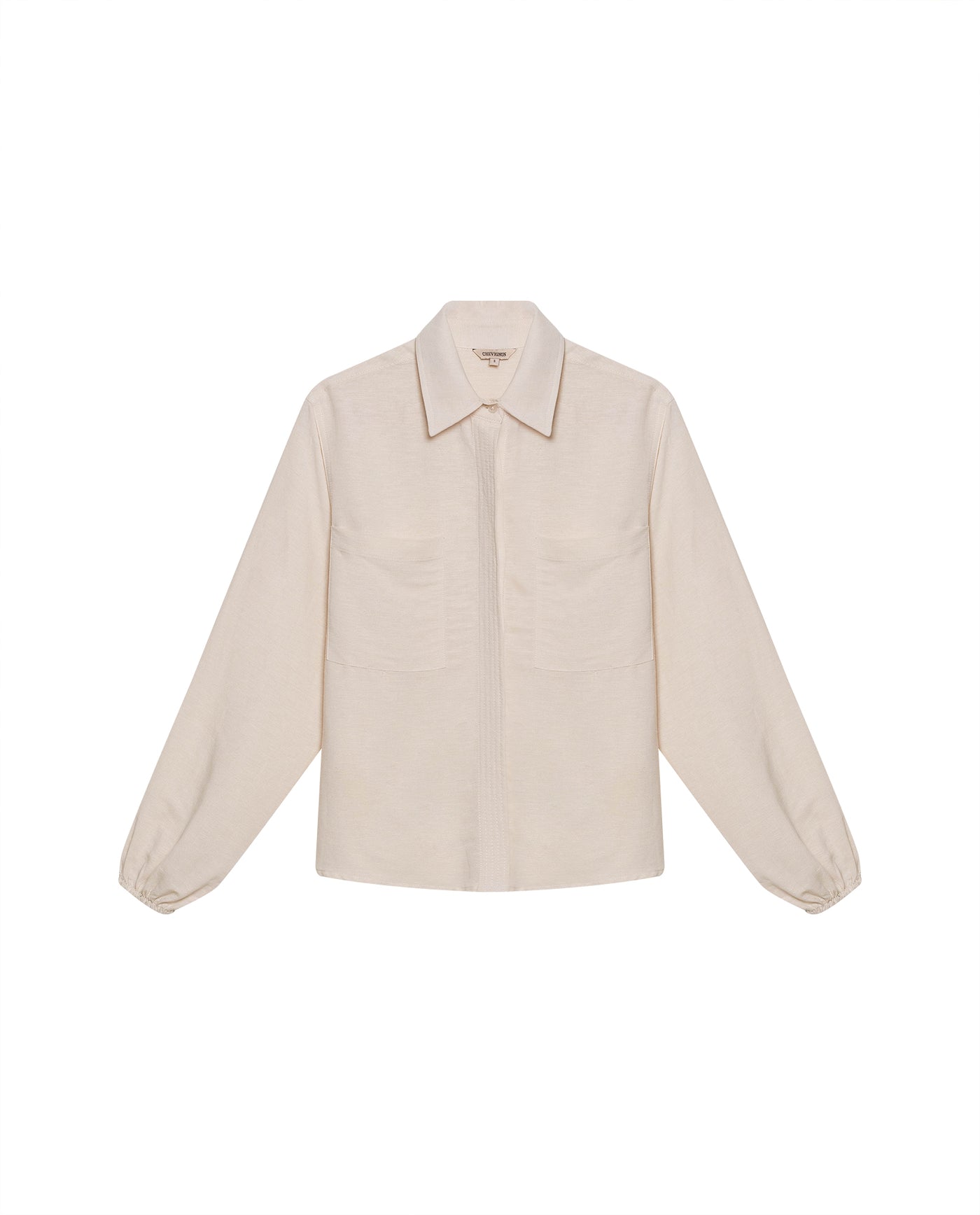 Womens Shirt Wide Silhouette Linen Blend Multi-Needle Details Hidden Buttons - Beige 63_711H002_BEI124301_3