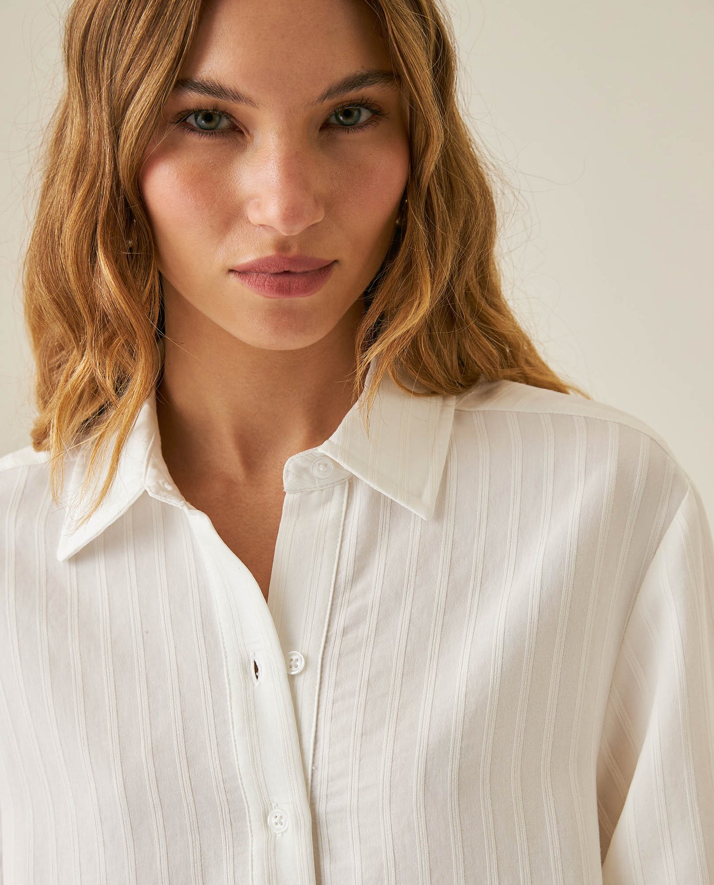 Womens Shirt Straight Silhouette Viscose Blend Jacquard Stripes - White 63_711H003_BLA114202_5