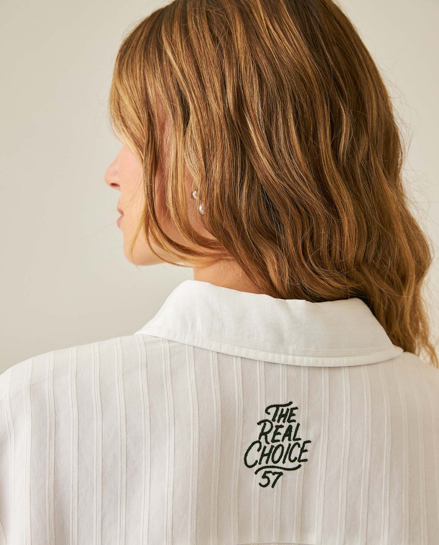 Womens Shirt Straight Silhouette Viscose Blend Jacquard Stripes - White 63_711H003_BLA114202_7