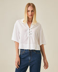 Women's Shirt Wide Oversized Silhouette Lyocell Large Collar - White