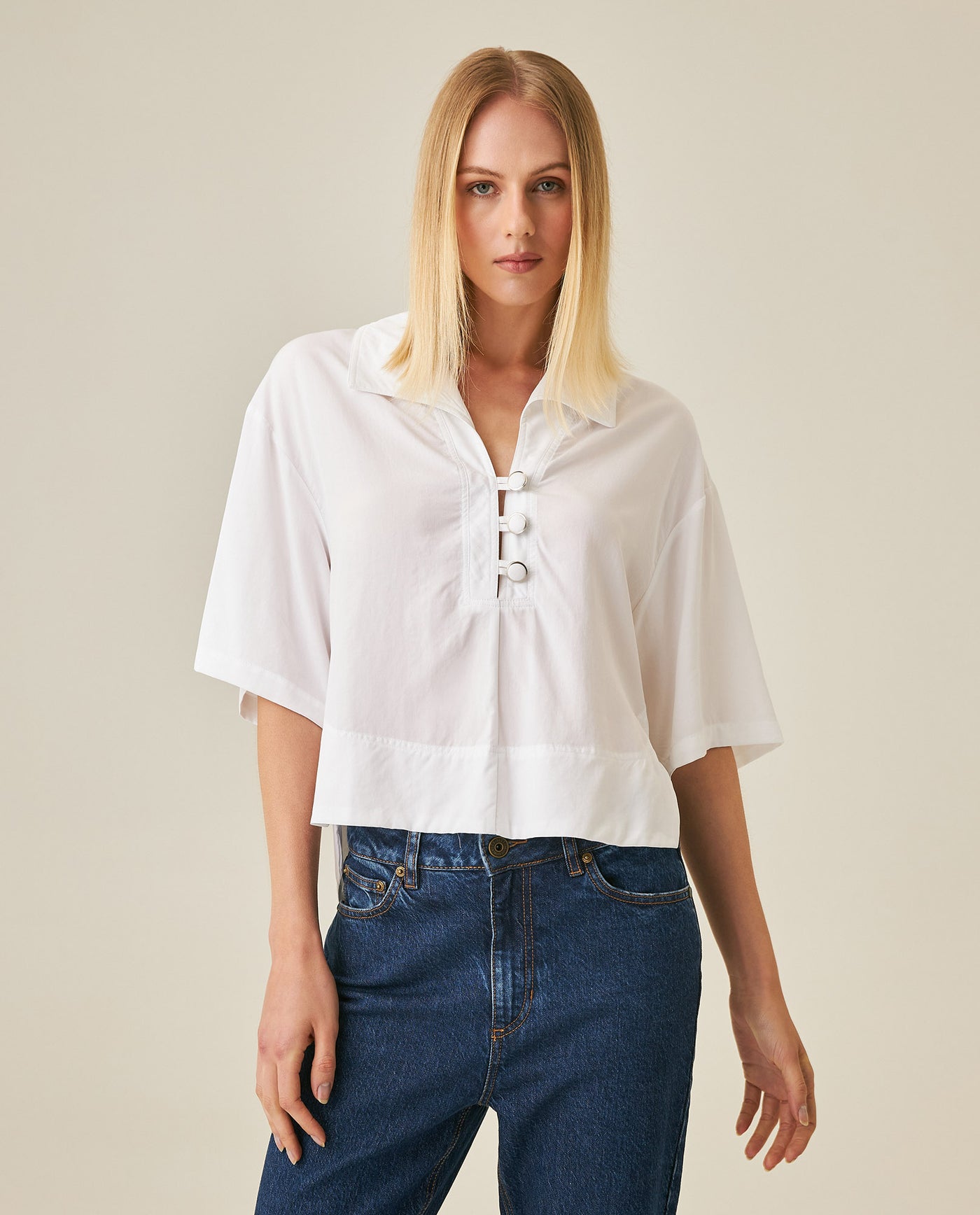 Womens Shirt Wide Oversized Silhouette Lyocell Large Collar - White 63_711H004_BLA110601_0