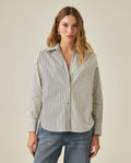 Women's Shirt Striped Wide Silhouette Cotton Classic Stripe Oversized - Blue