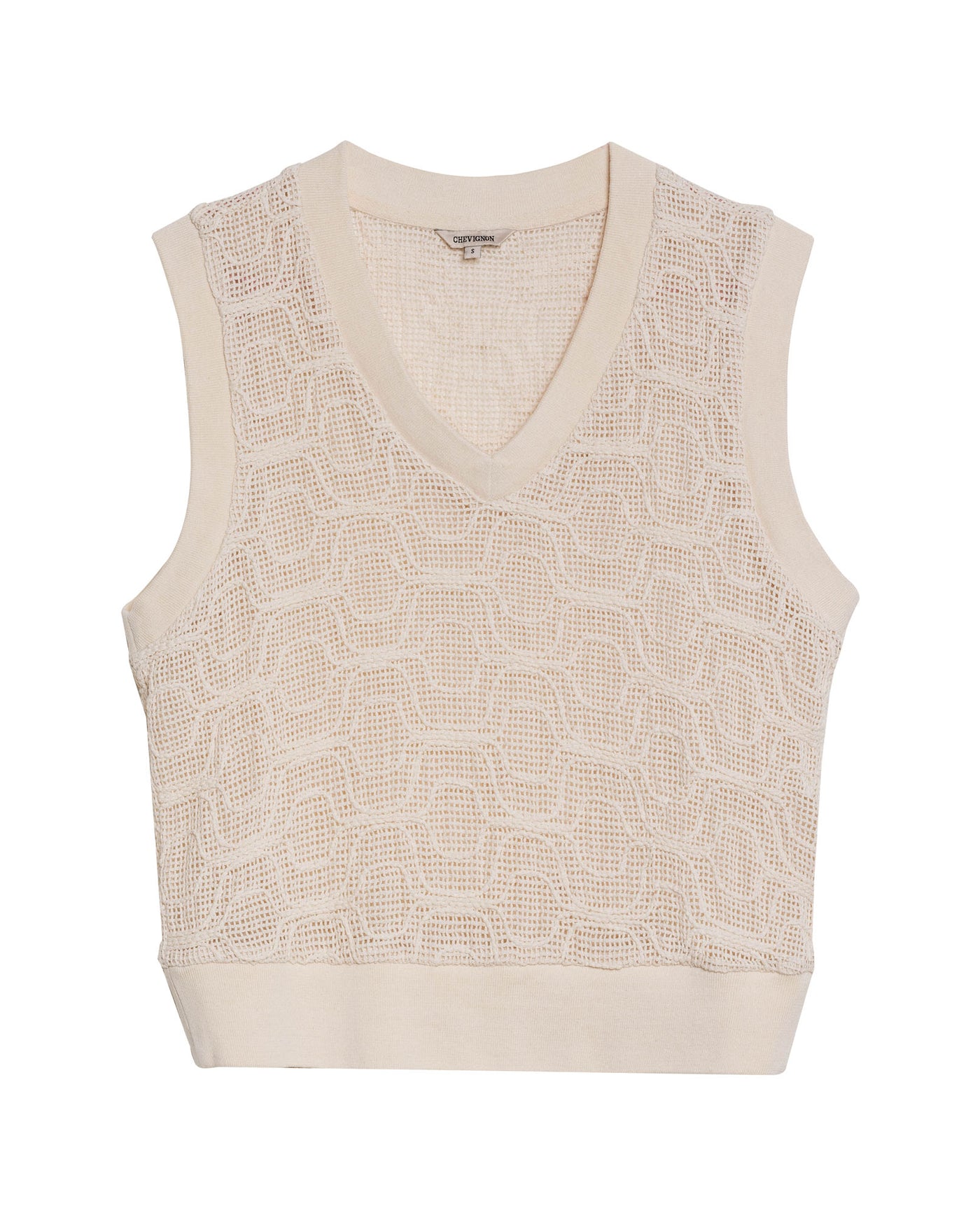 Womens Blouse Vest Style Straight Silhouette Cotton Knit Effect Sheer V-Neck - Raw 63_711H009_CRU125202_3
