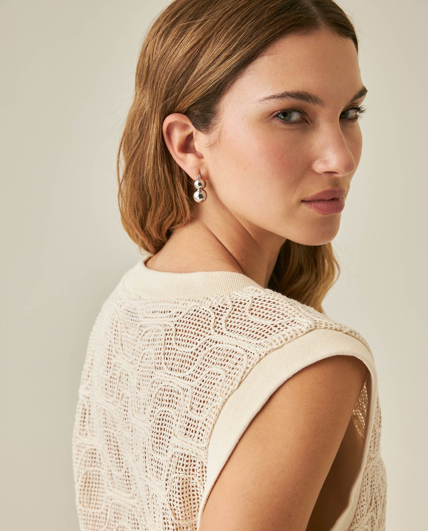 Womens Blouse Vest Style Straight Silhouette Cotton Knit Effect Sheer V-Neck - Raw 63_711H009_CRU125202_7
