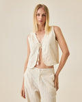 Women's Vest Straight Silhouette Continuous Flower Embroidery - Raw