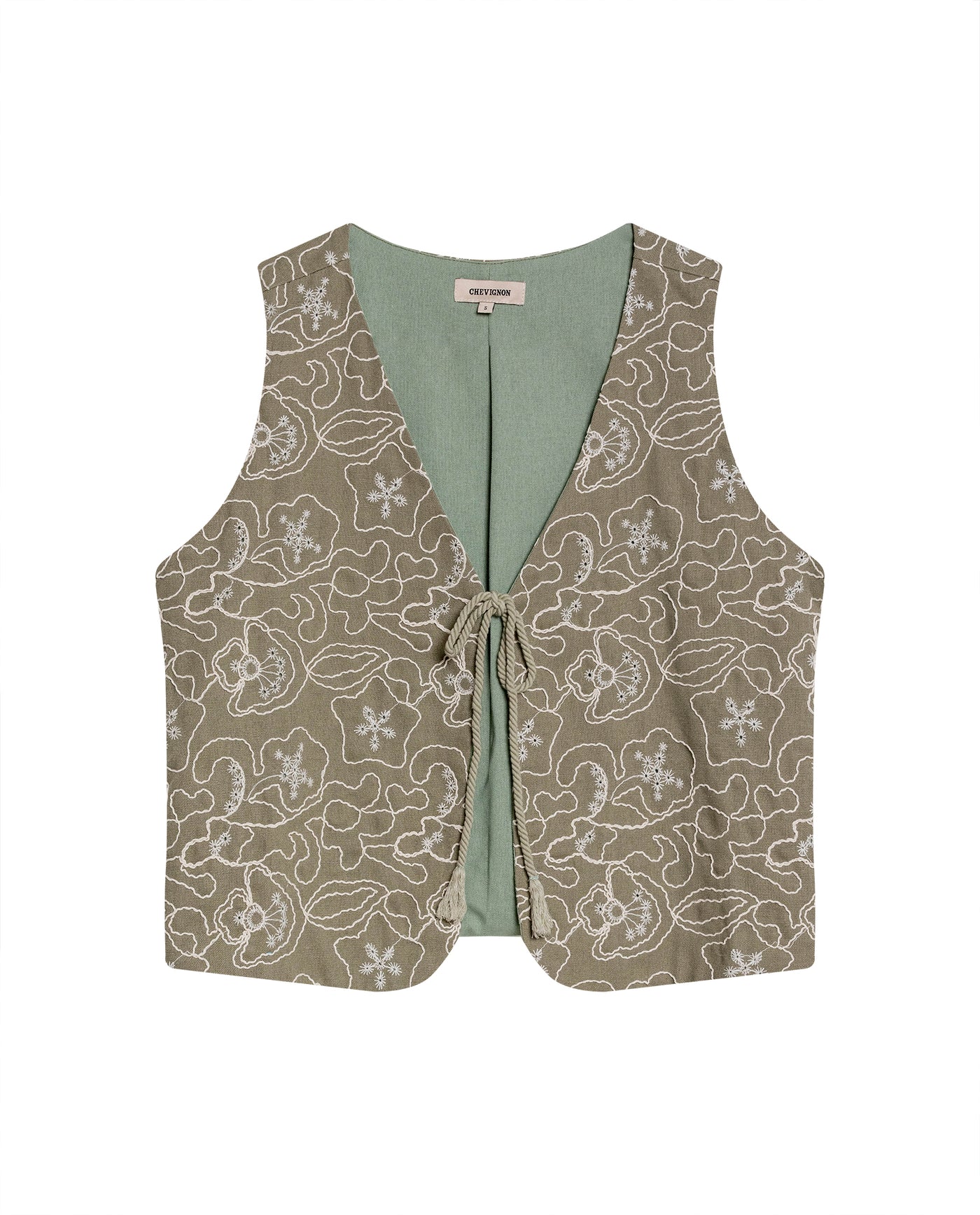 Womens Blouse Straight Silhouette Rayon Blend Linen Continuous Flower Embroidery - Green 63_711H010_VER170619_3