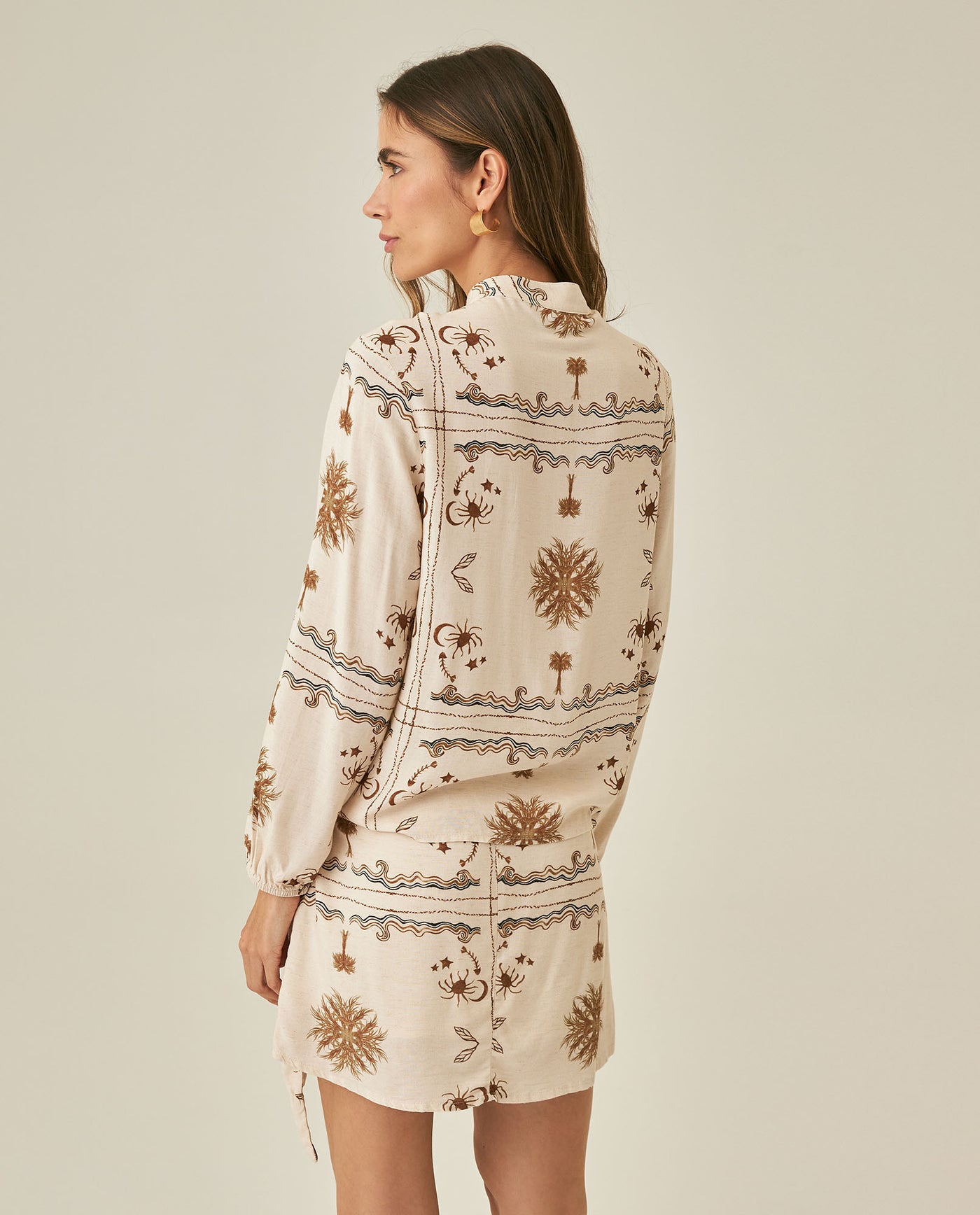 Womens Shirt Wide Silhouette Viscose–Linen Print Mandarin Collar - Raw 63_711H011_CRU131011_6