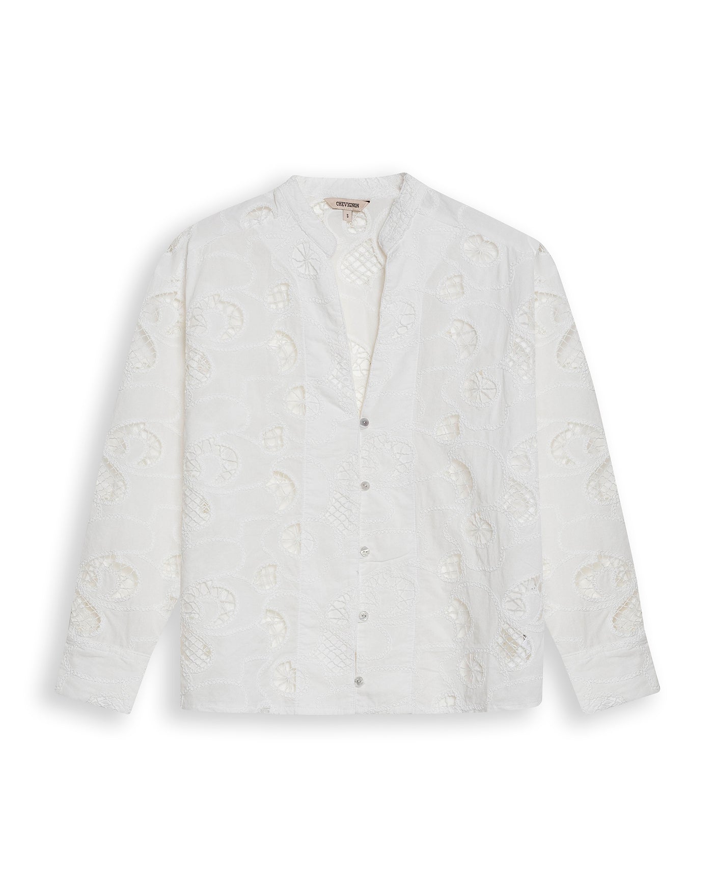 Womens Shirt Straight Silhouette Polyester–Rayon Eyelet Fabric Mandarin Collar - White 63_711H014_BLA110601_3