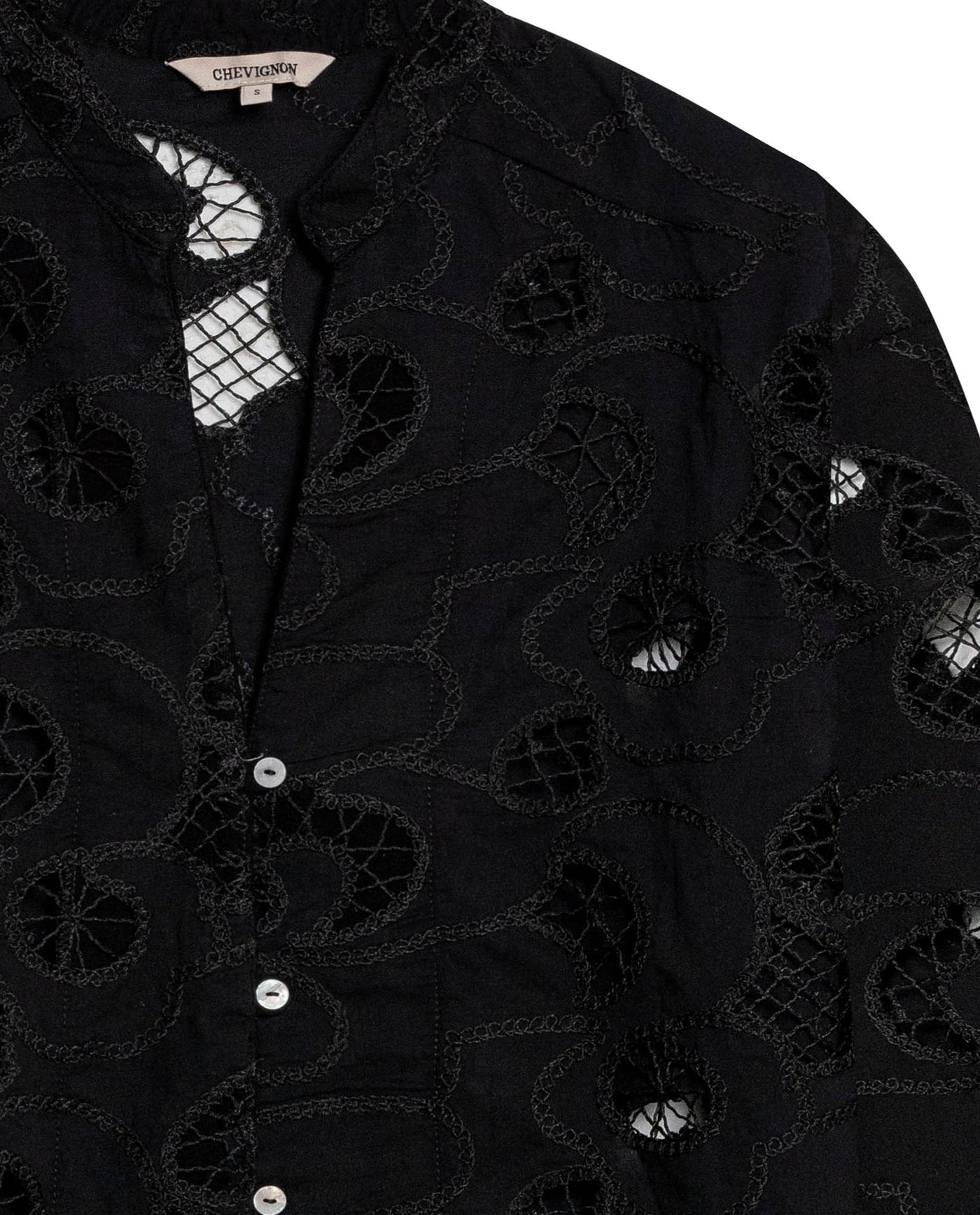 Womens Shirt Straight Silhouette Polyester–Rayon Eyelet Fabric Mandarin Collar - Black 63_711H014_NEG194004_8