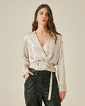 Women's Blouse Semi-Wide Silhouette Viscose–Rayon Jacquard Sheen - Beige