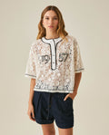 Women's T-Shirt Oversized Nylon–Cotton Sheer Poplin Flower Pattern - Raw