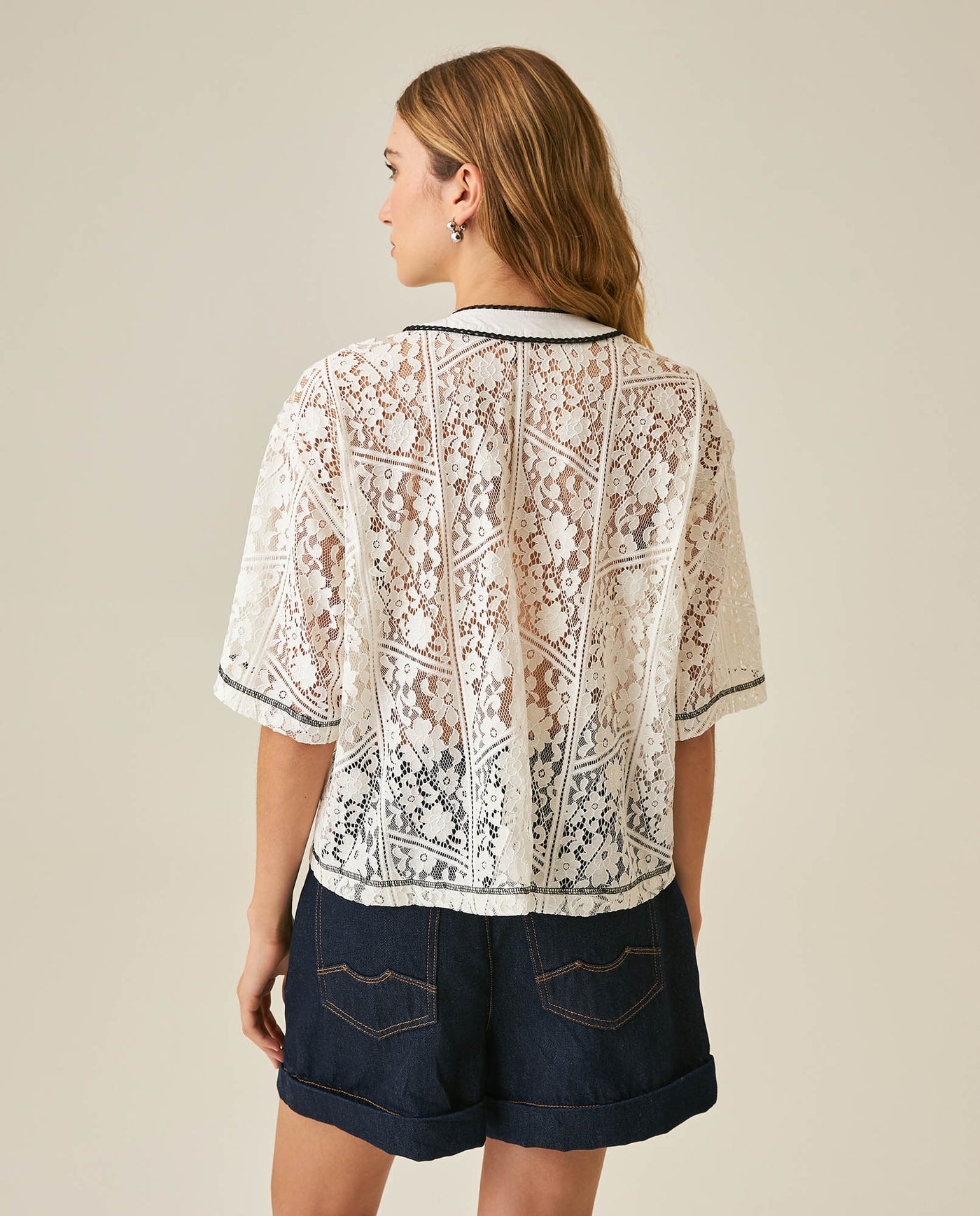 Womens T-Shirt Oversized Nylon–Cotton Sheer Poplin Flower Pattern - Raw 63_711H022_CRU114302_6
