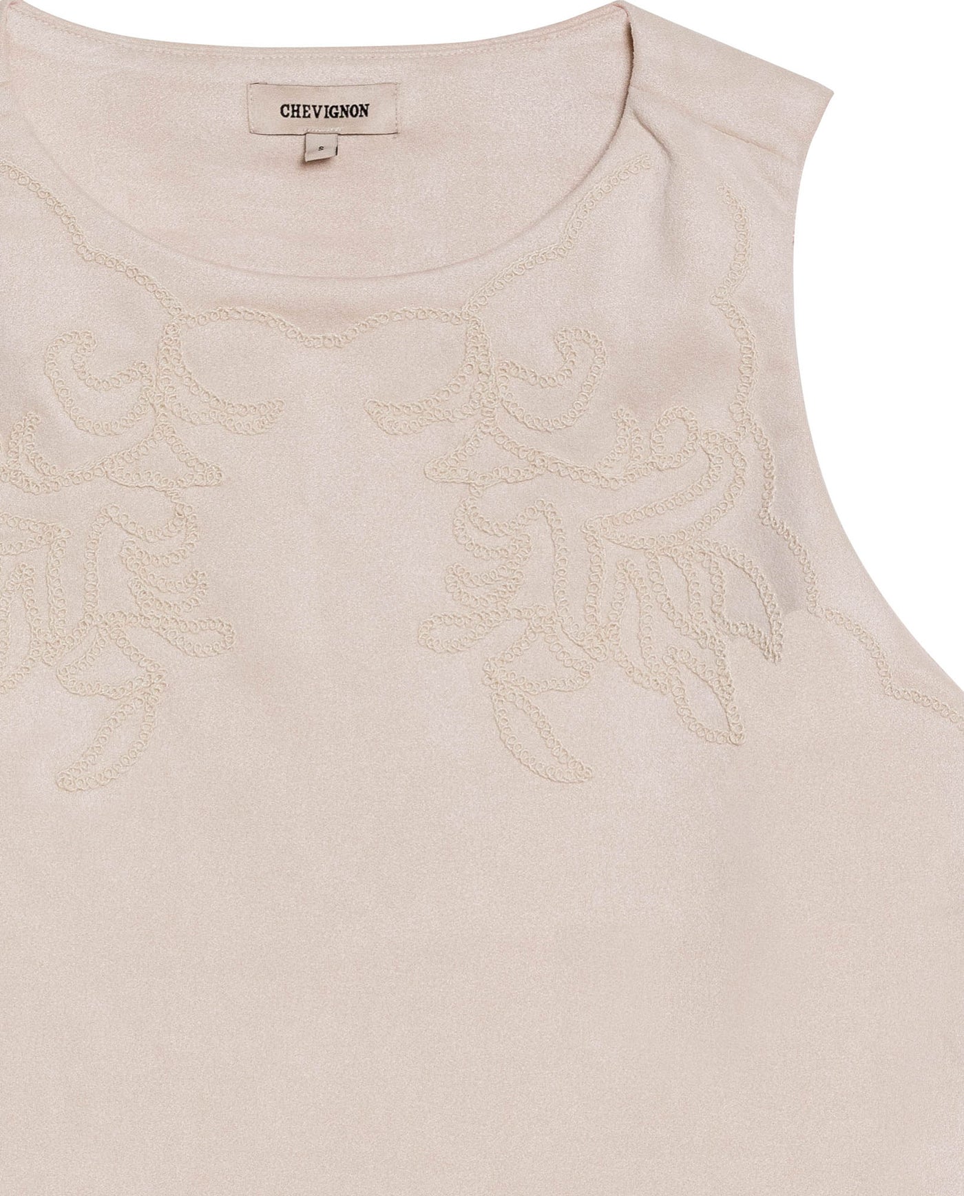 Womens Blouse Straight Silhouette Polyester–Elastane Suede Fabric Sleeveless - Beige 63_711H023_BEI140002_8