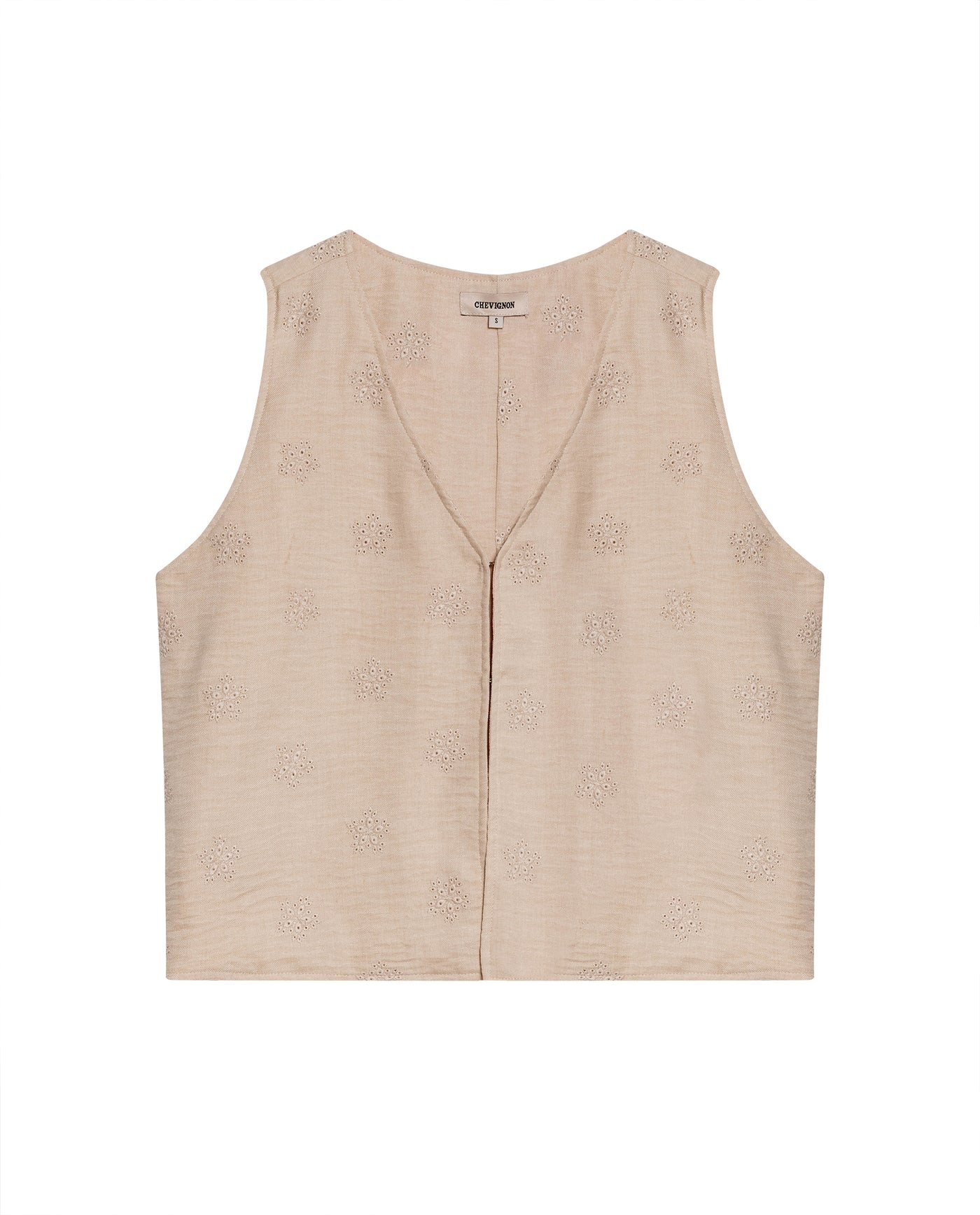 Womens Embroidered Linen-Effect Vest - Beige 63_711H714_BEI161407_3