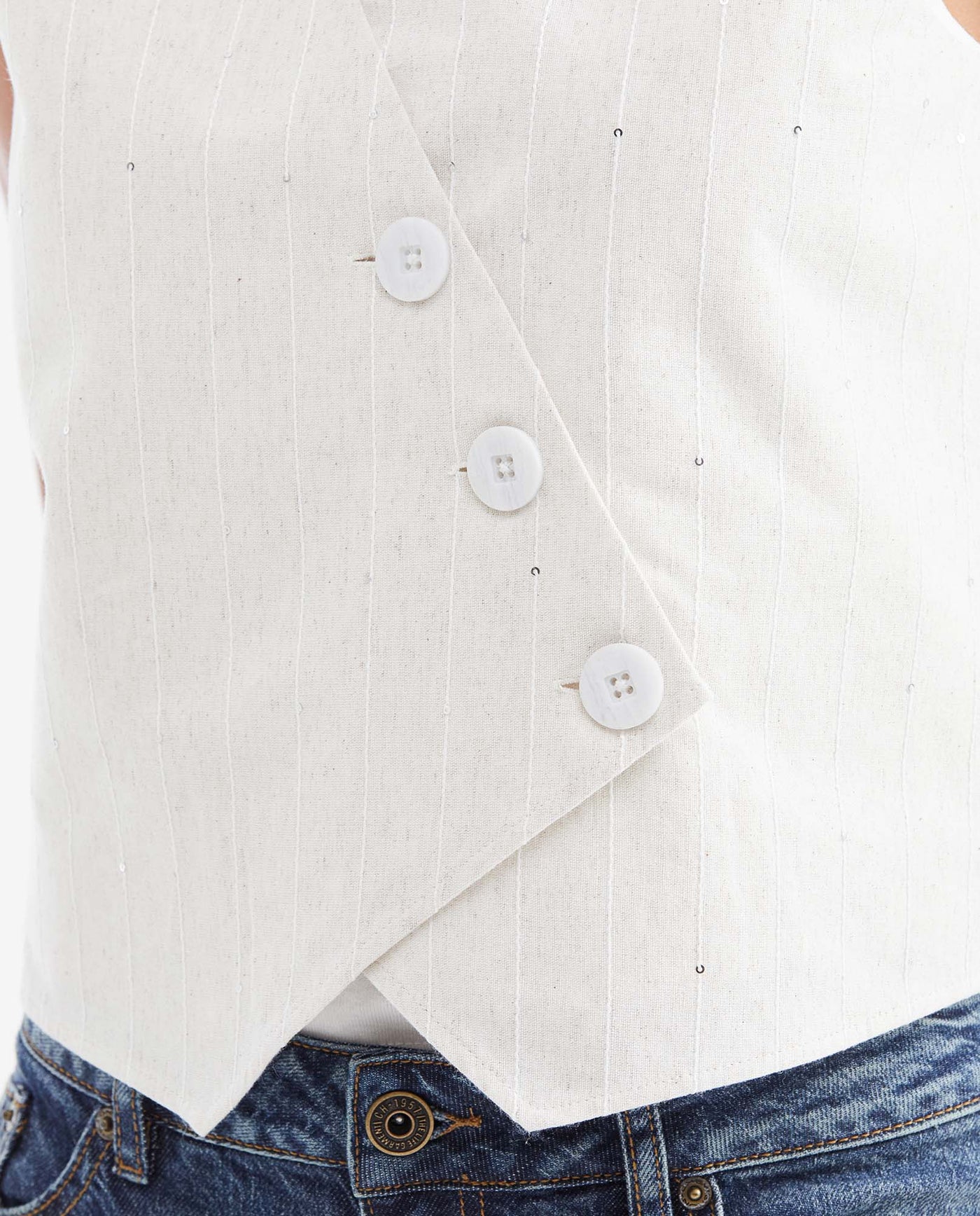 Women's Fitted Asymmetric Vest with Sequin Stripe Detail in Viscose-Linen-Polyester - 3