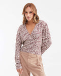 Women's Fitted V-Neck Blouse with Gathered Sleeve Detail in Viscose