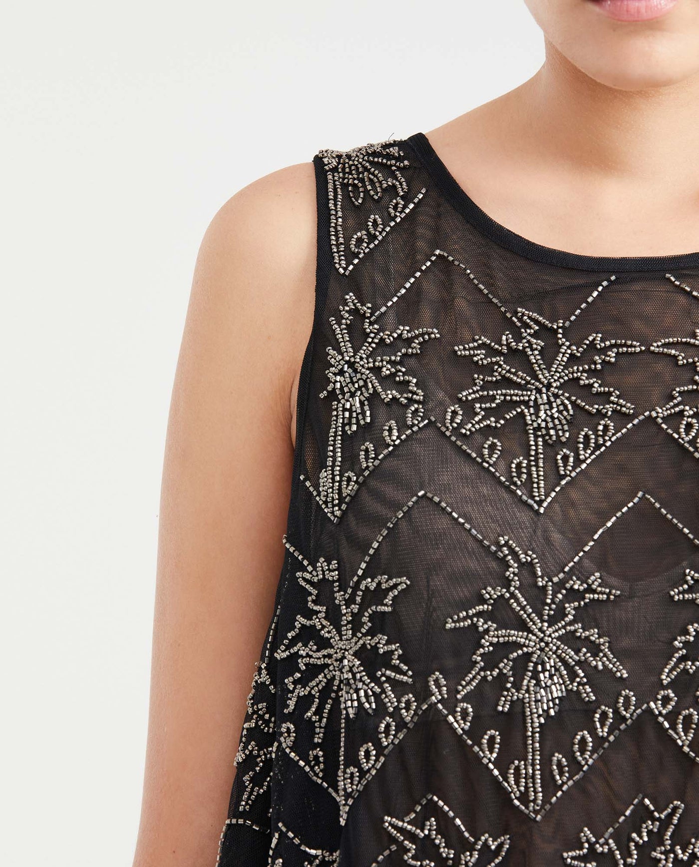 Women's Mesh Top Sleeveless Beaded Detail in Polyamide - 2
