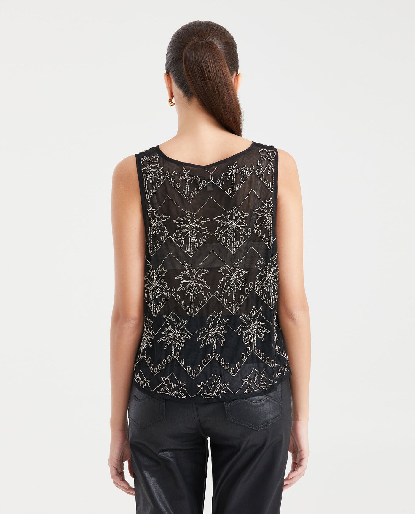Women's Mesh Top Sleeveless Beaded Detail in Polyamide - 4