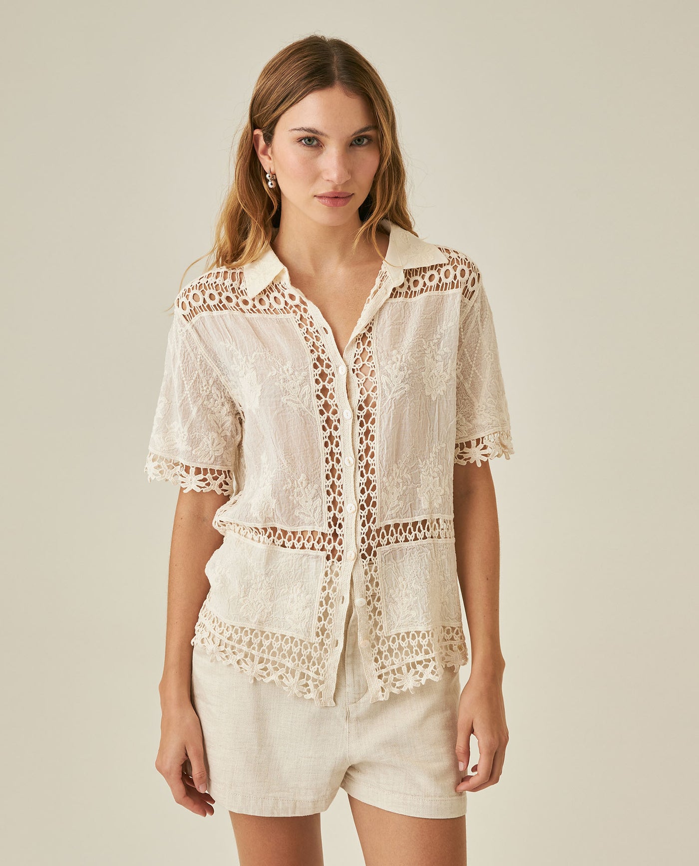 Womens Lace Insert Shirt - Raw 63_714H009_CRU110103_0