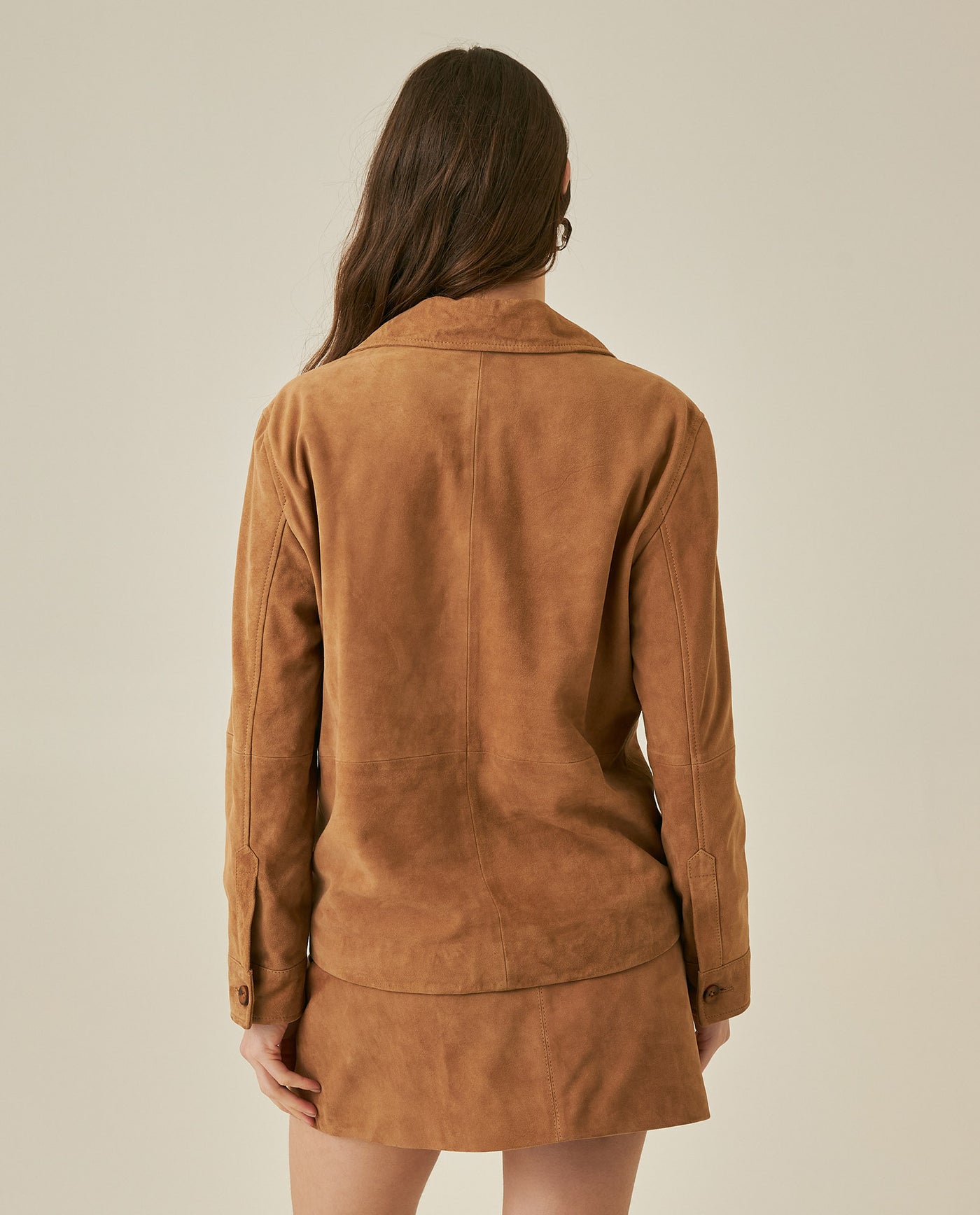 Womens Suede Leather Lace-Up Shirt - Brown 63_717H750_CAF181421_6