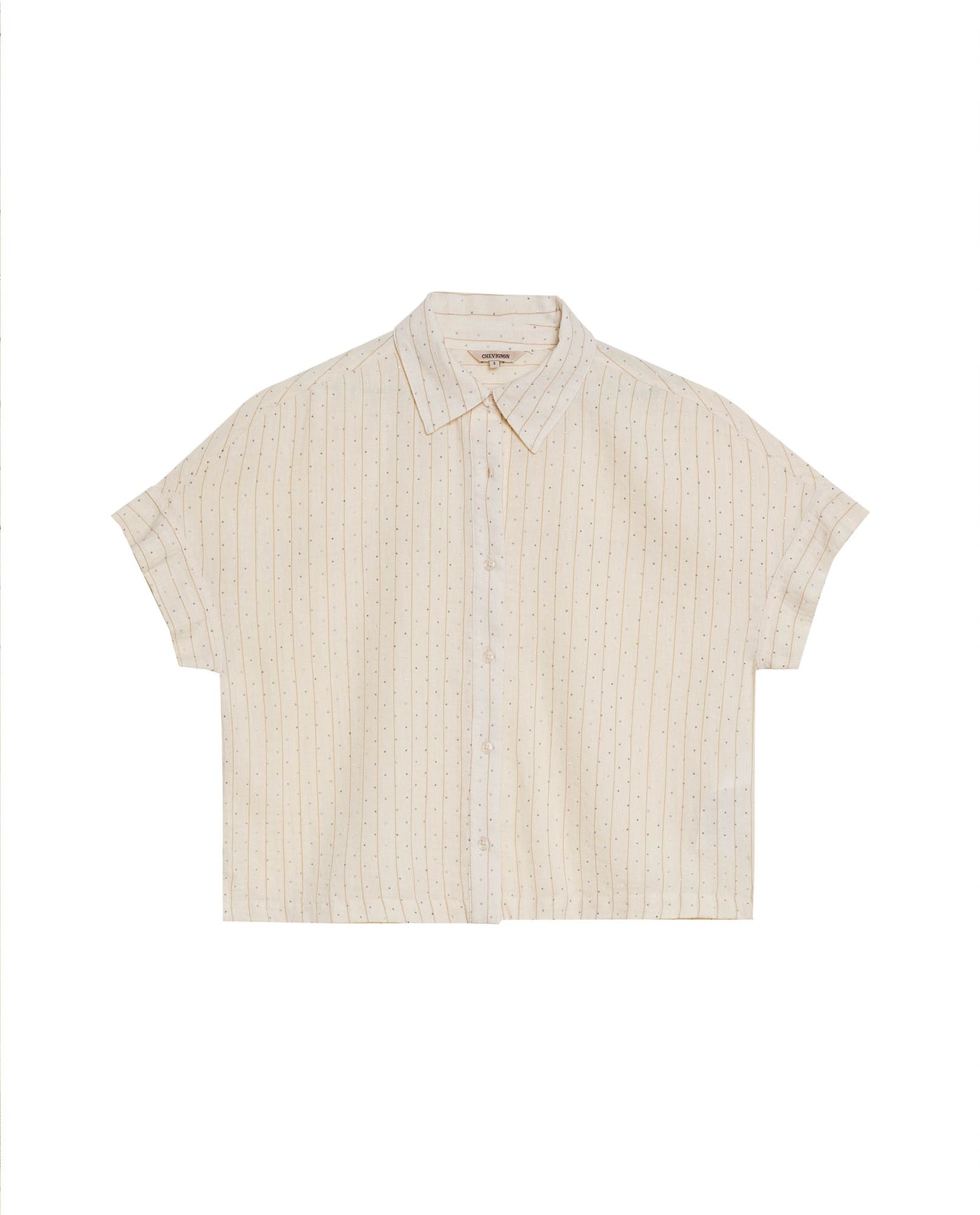 Women's Stone Accent Striped Short Sleeve Shirt in Polyester, Plaza - 1