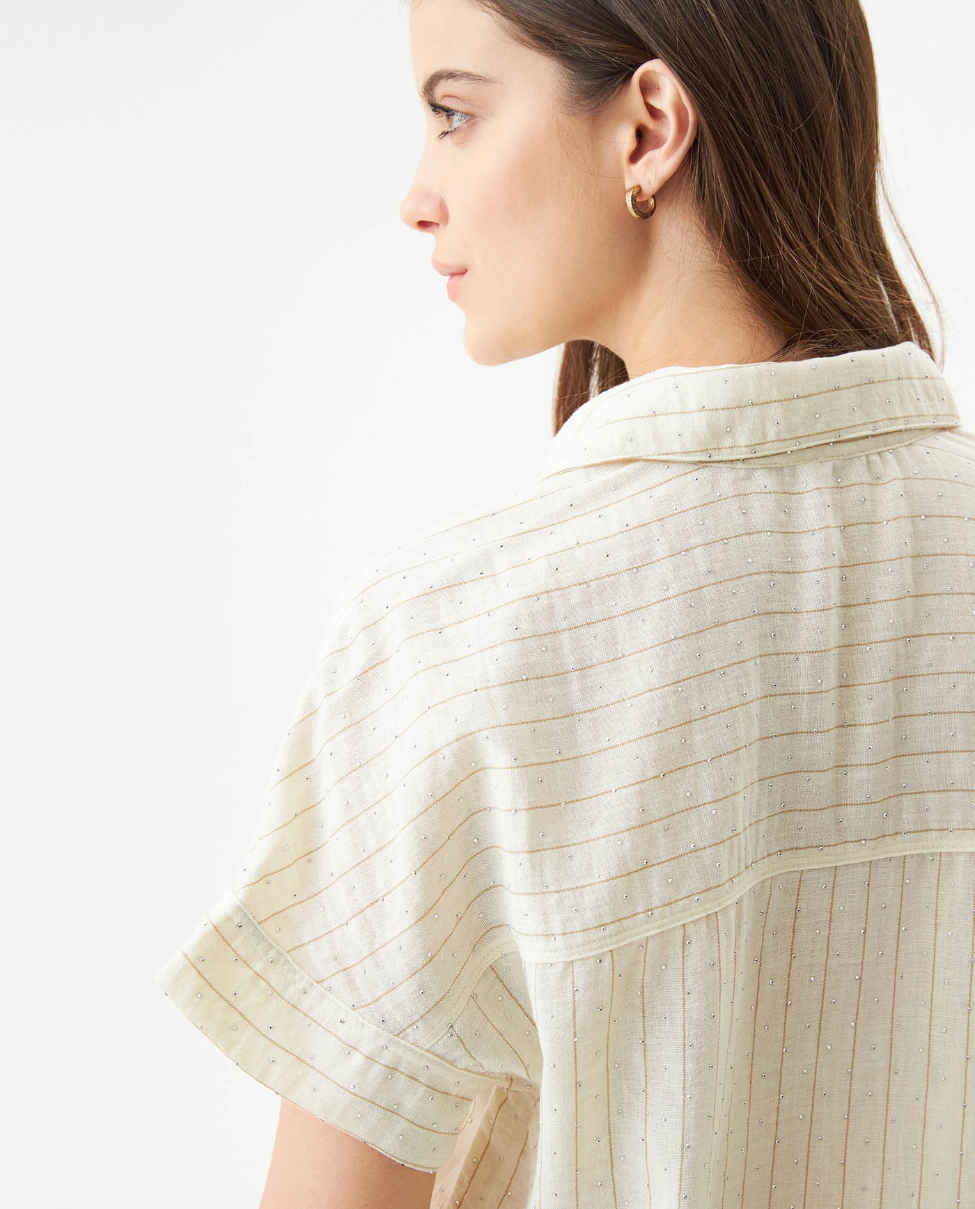 Women's Stone Accent Striped Short Sleeve Shirt in Polyester, Plaza - 6