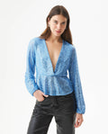 Women's Sequined Wide V-Neck Blouse in Polyester Stretch Blend Festive