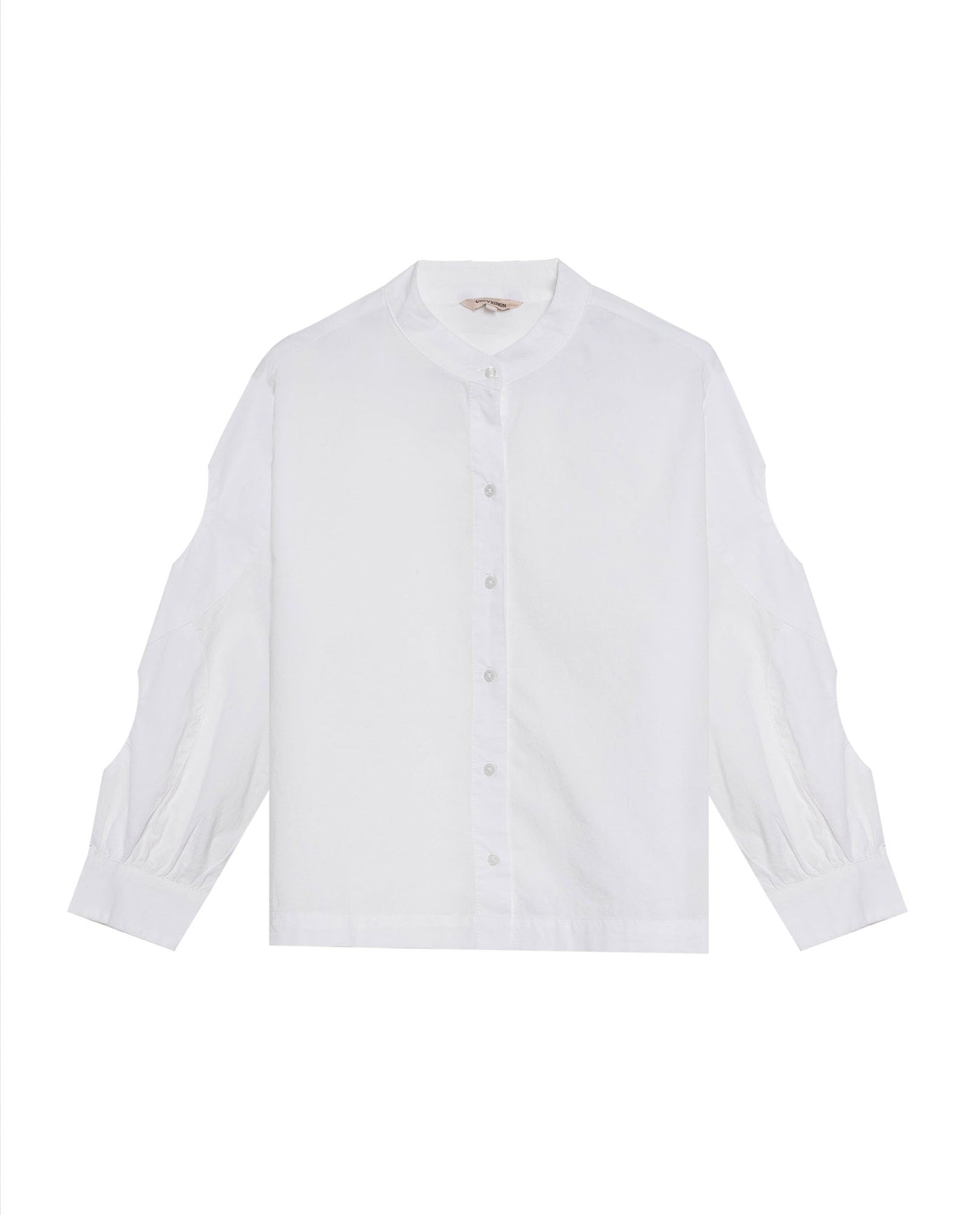 Women's Mandarin Collar Cropped Straight Shirt in Cotton, Coastline - 1