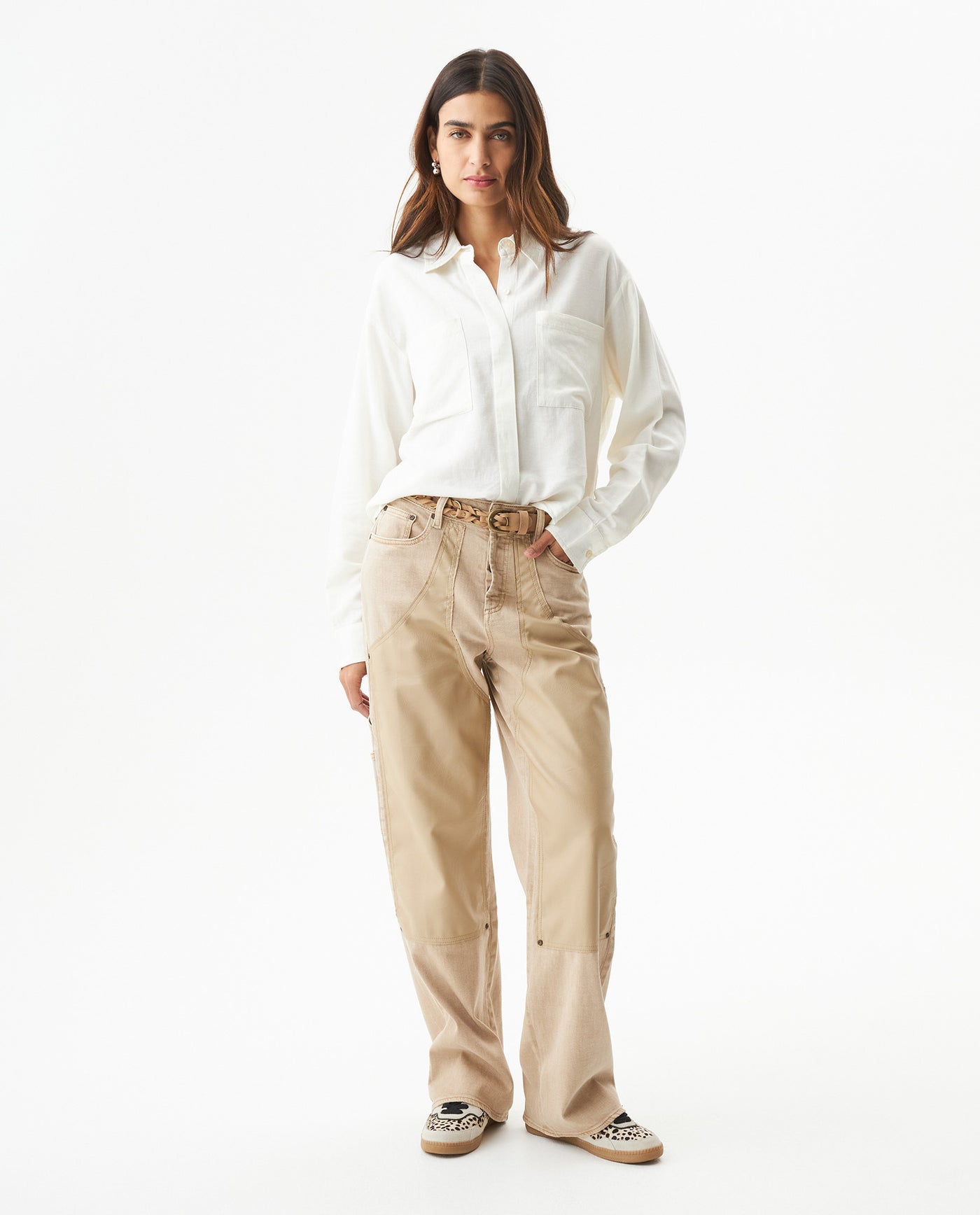Women's Patch Pocket Straight Shirt in Rayon-Linen Blend, Celebration - 3