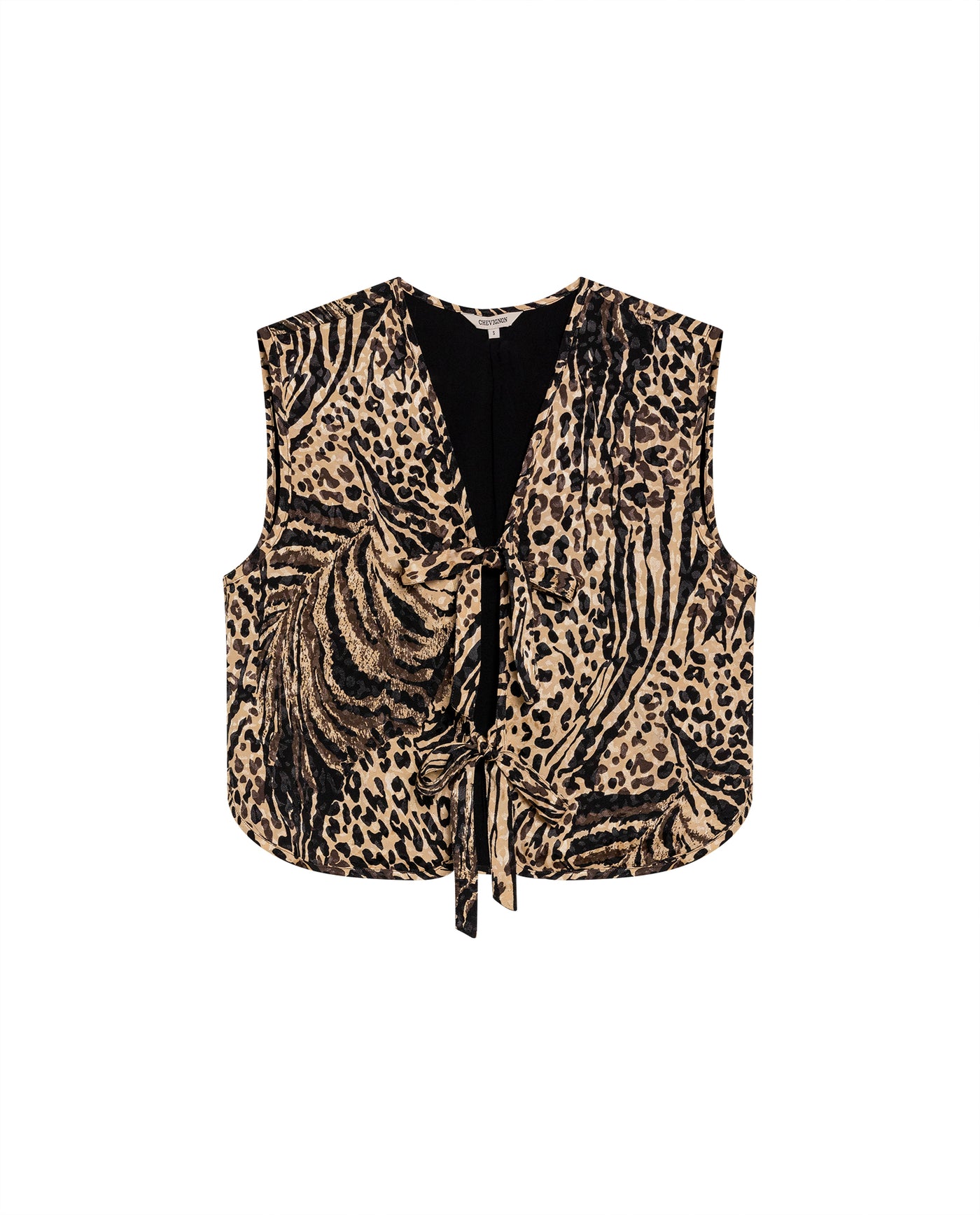 Women's Animal Print Tie-Front Vest in Viscose-Rayon Blend Waypoint 63_719G015_BEI151216_3
