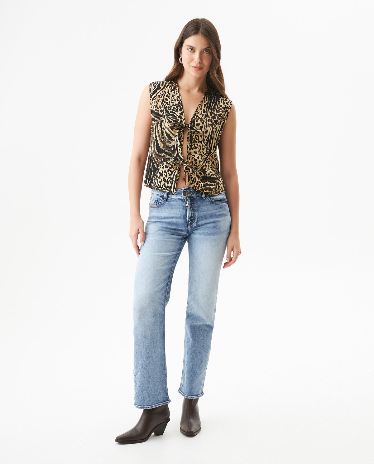 Women's Animal Print Tie-Front Vest in Viscose-Rayon Blend Waypoint 63_719G015_BEI151216_4