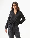 Women's Satin Effect Wide V-Neck Blouse in Viscose-Polyester Blend Gala
