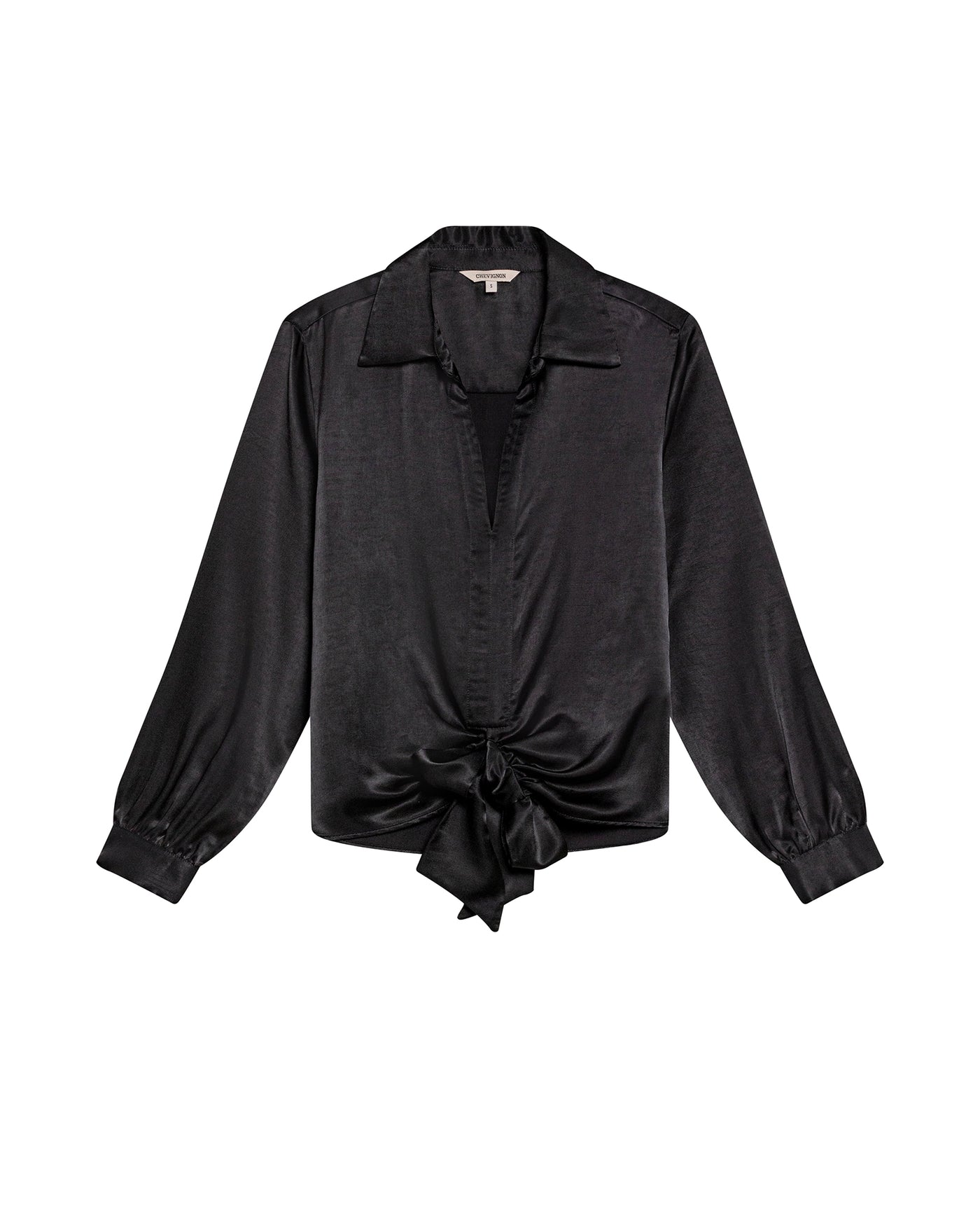 Women's Satin Effect Wide V-Neck Blouse in Viscose-Polyester Blend Gala 63_719G016_NEG194007_3