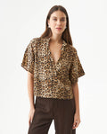 Women's Animal Print Flutter Sleeve Straight Fit Blouse in Viscose Mariner